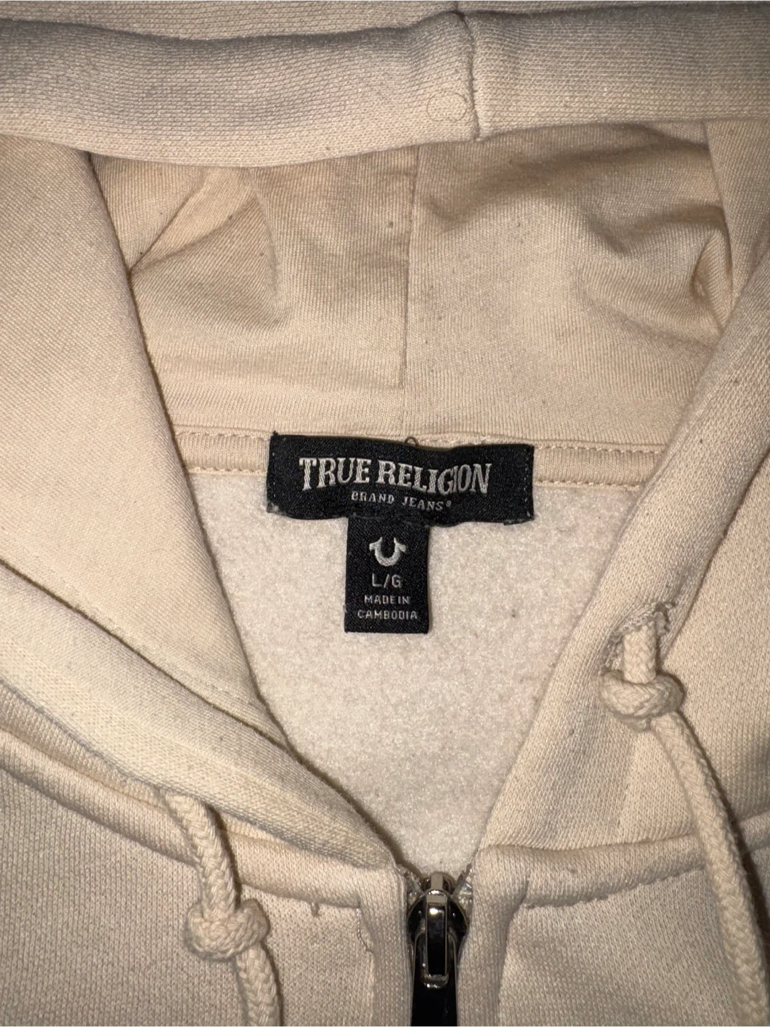 True Religion Cream Zip-Up Hoodie, L - photo 3