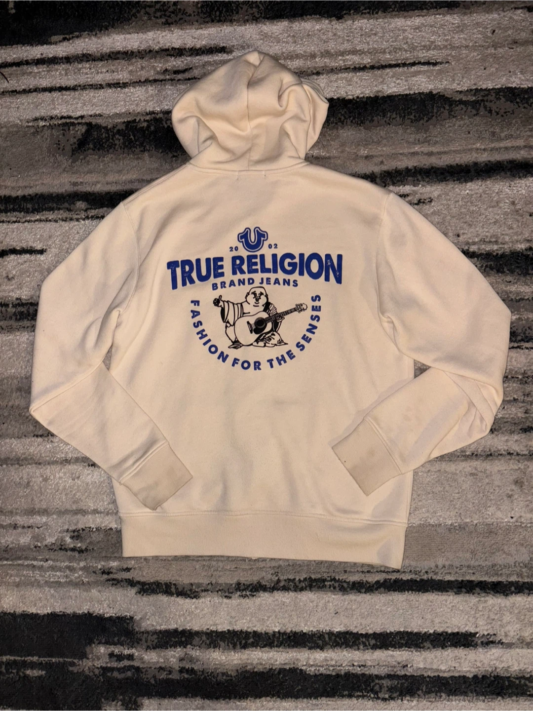 True Religion Cream Zip-Up Hoodie, L