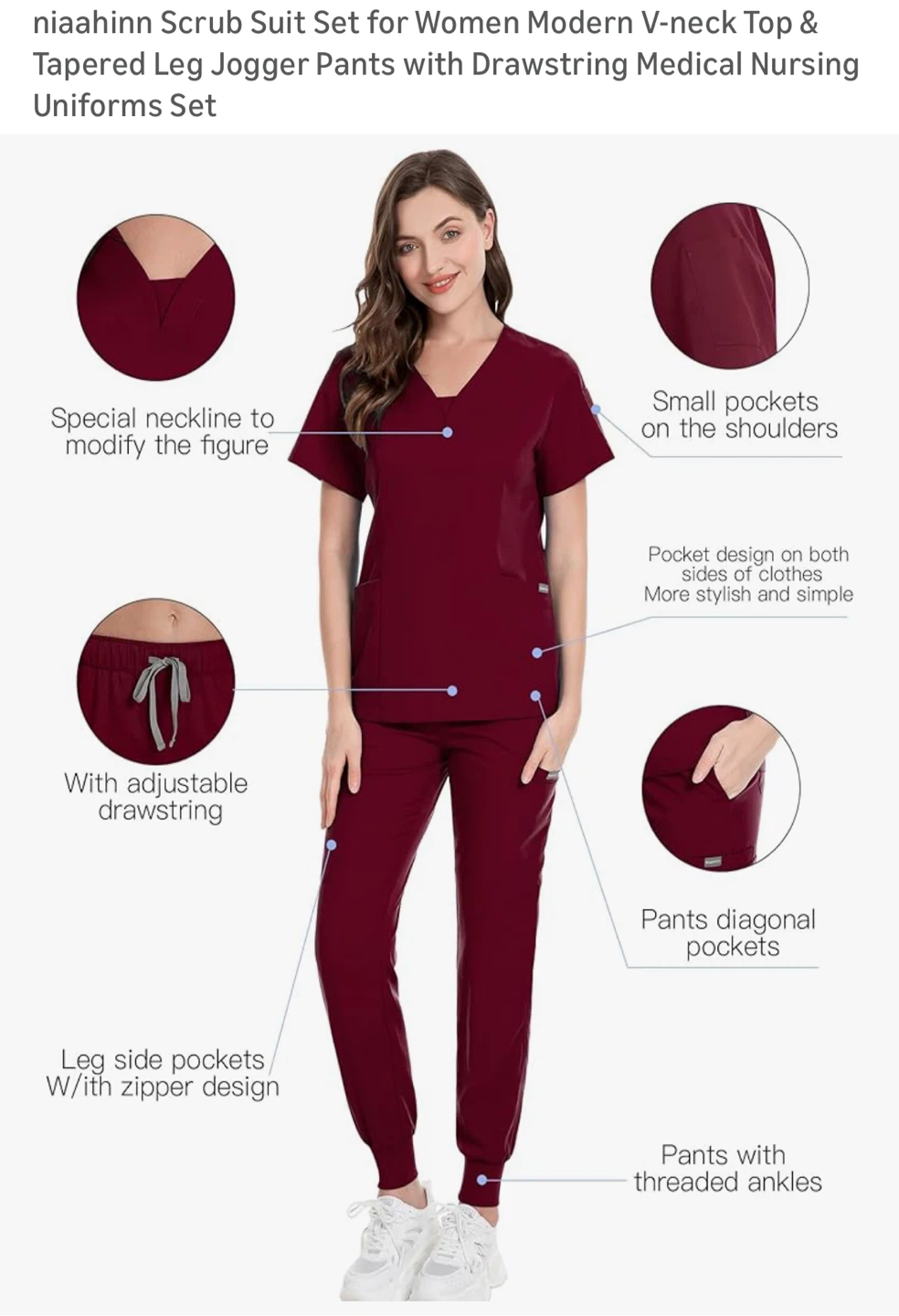 niaahinn Burgundy Scrub Set - Size Large - photo 3
