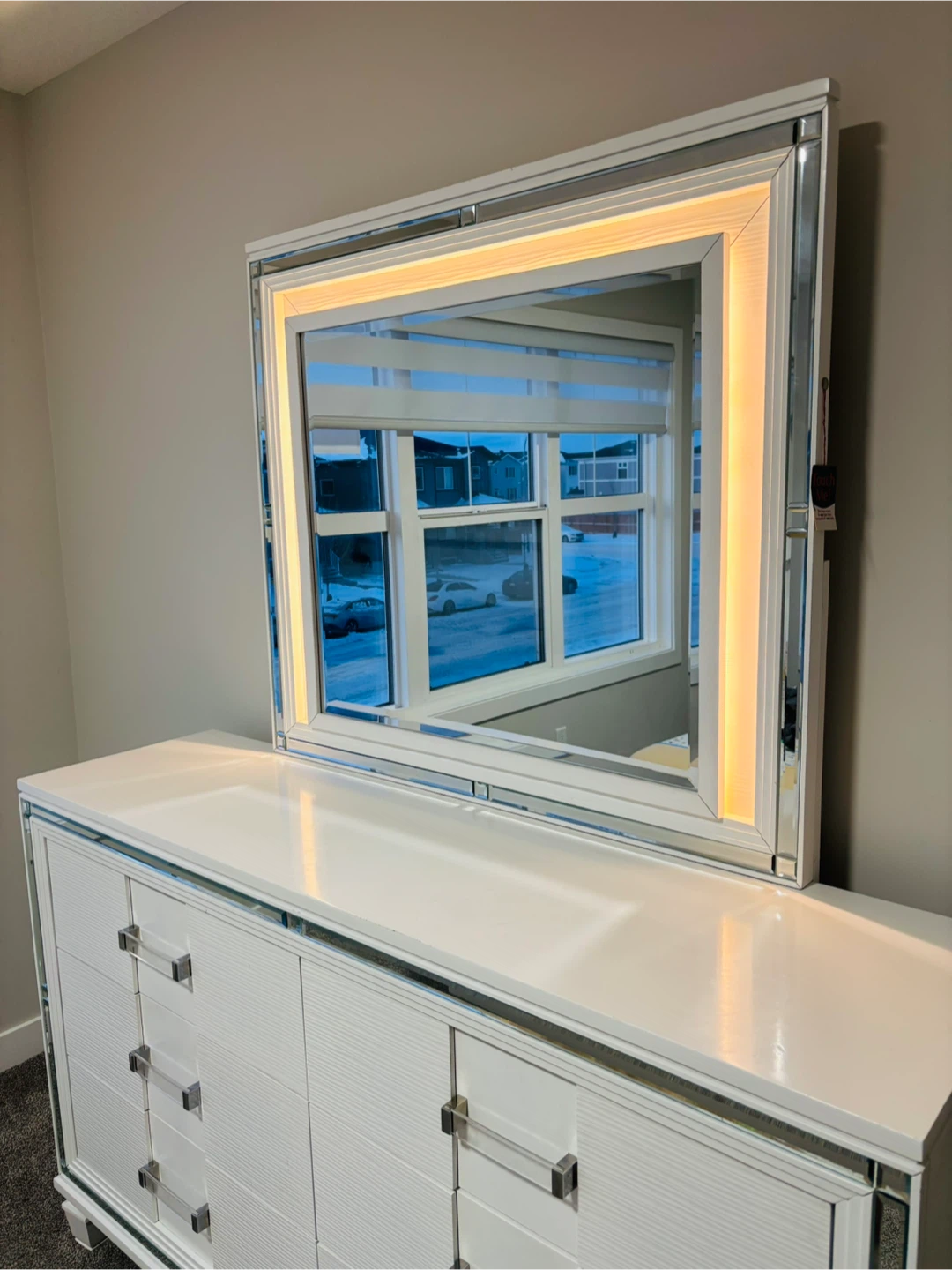 White Dresser with Lighted Mirror