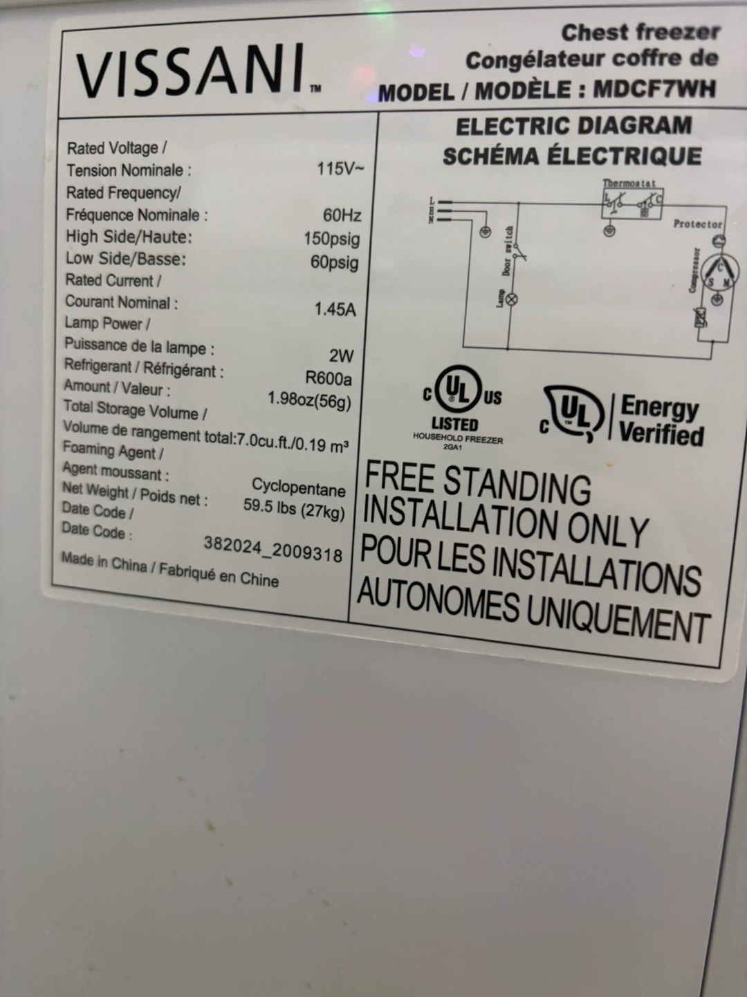 Vissani Chest Freezer MDCF7WH - photo 2