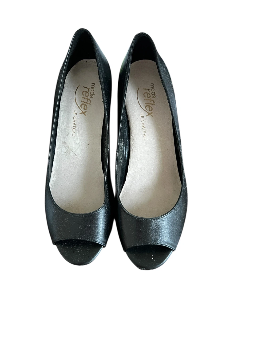 Moda Reflex Le Chateau Black Peep Toe Wedges - Size 8