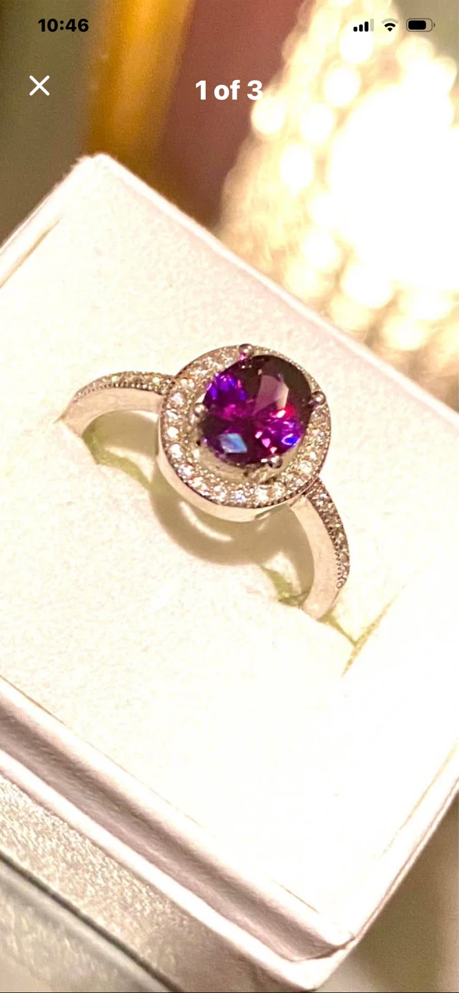 💜Cabochon Amethyst Crystal Halo Ring - photo 3