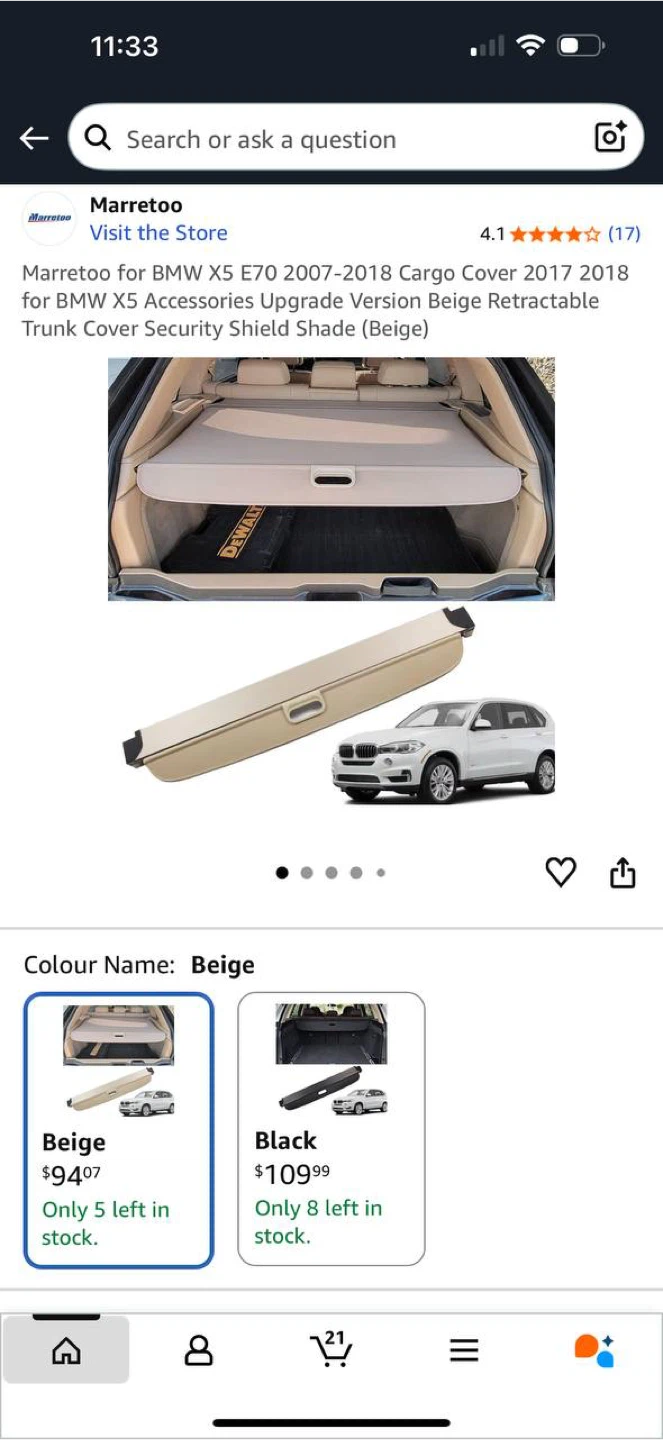Marretoo Cargo Cover for BMW X5 E70 (2007–2018) – Beige | NEW