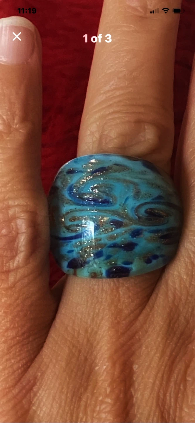🩵Murano Glass Blue Swirl Ring - photo 2