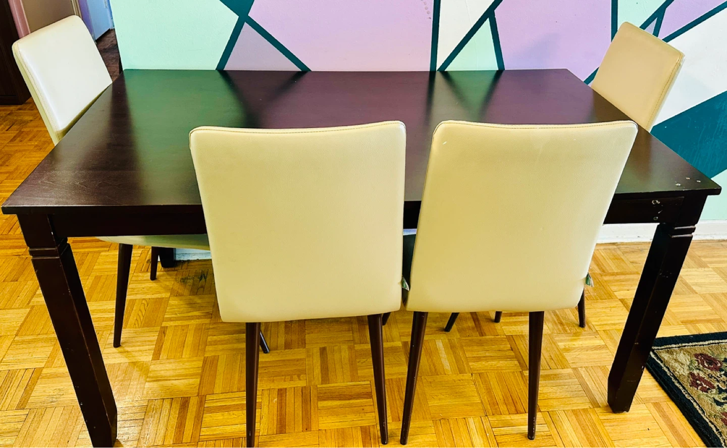 Dining Table with 4 Chairs - Dark Brown & Beige🧡