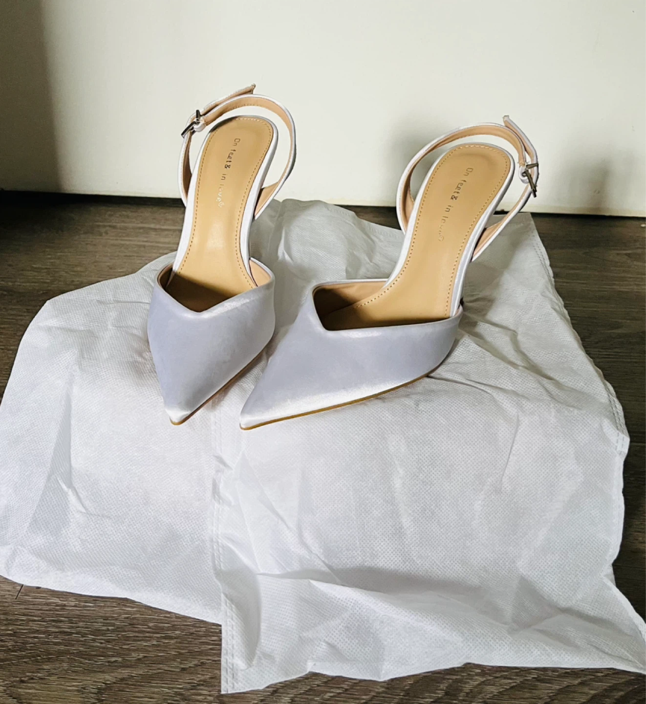 White Satin Slingback Heels - Size 6