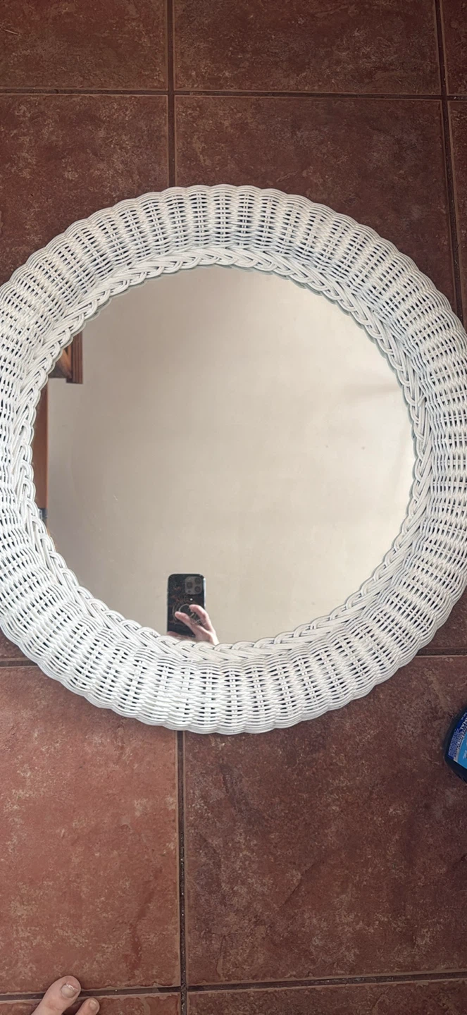 White Wicker Round Mirror
