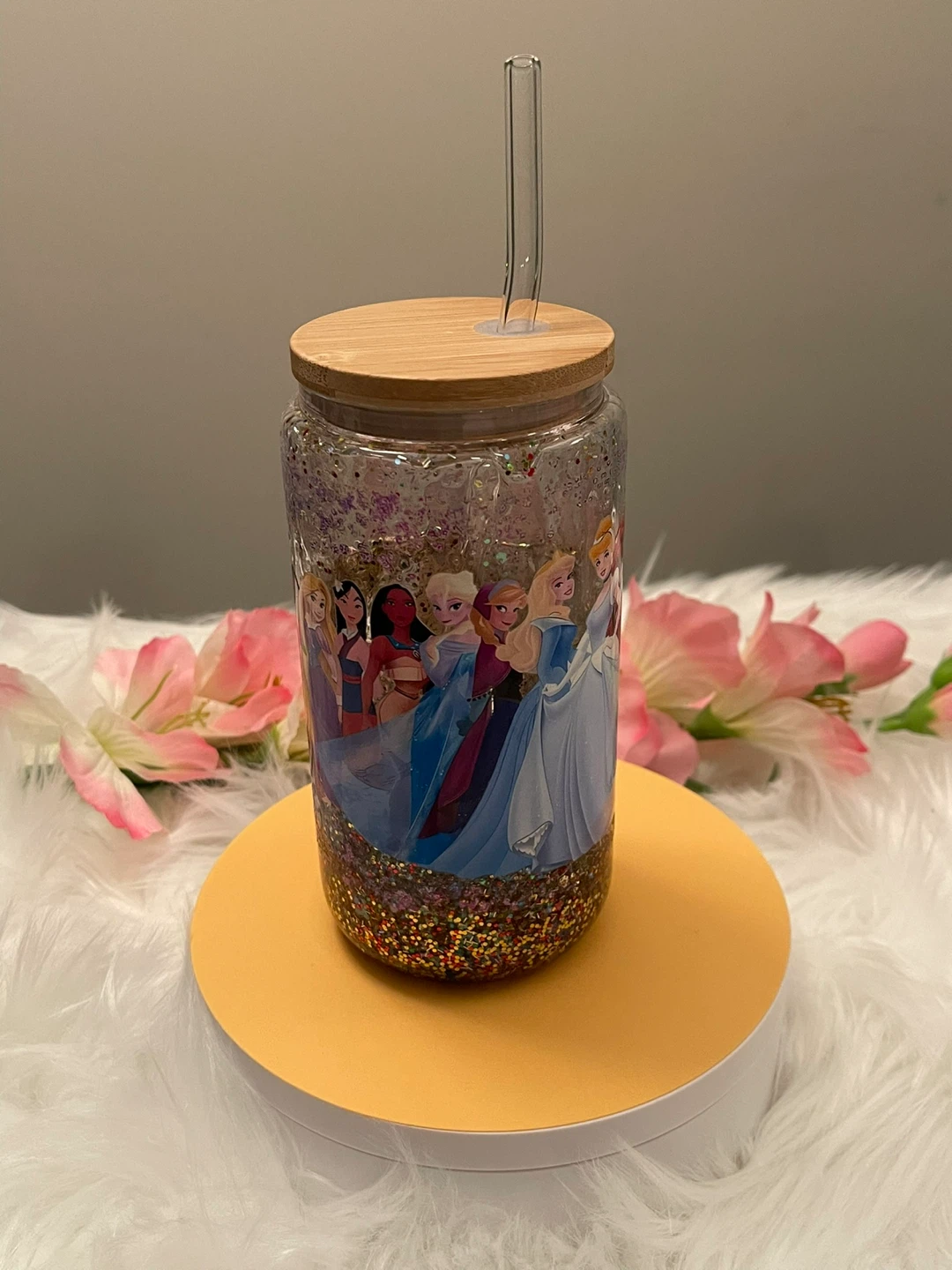 Disney Princess Glitter Tumbler with Straw