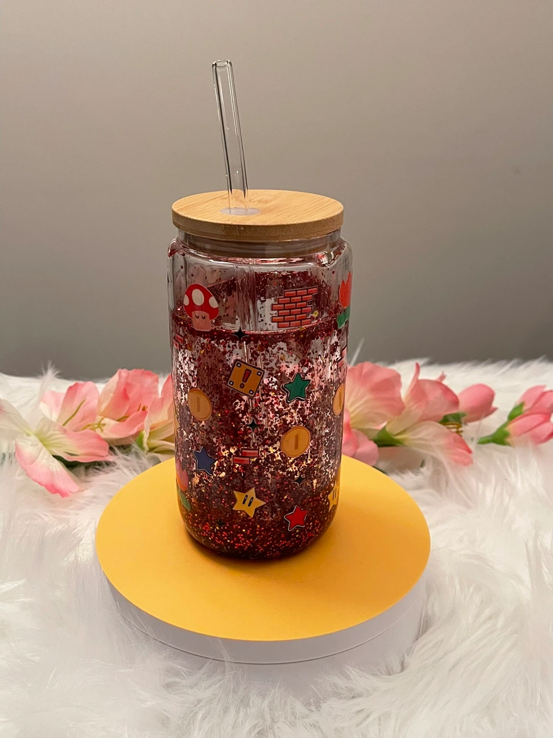 Super Mario Glitter Tumbler with Straw - photo 5