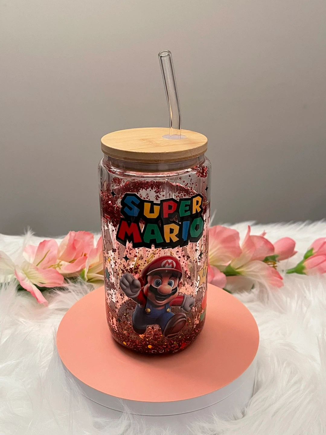 Super Mario Glitter Tumbler with Straw - photo 2