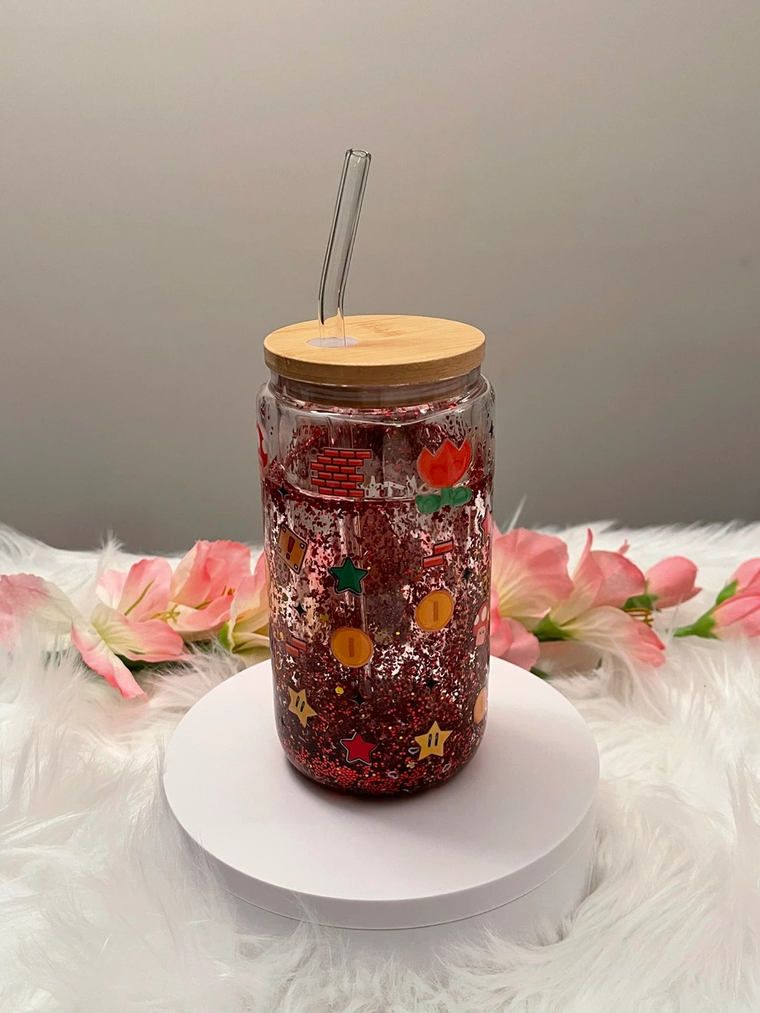 Super Mario Glitter Tumbler with Straw