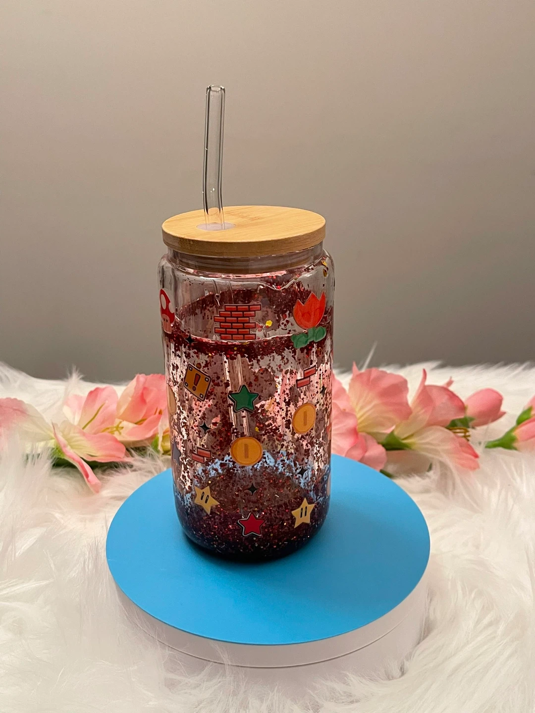 Super Mario Glitter Tumbler with Straw - photo 3