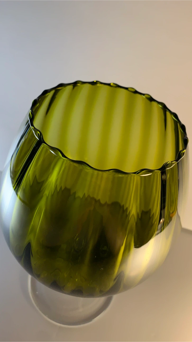 Vintage Italian Empoli Moss Green Optical Illusion Footed Bowl - photo 2