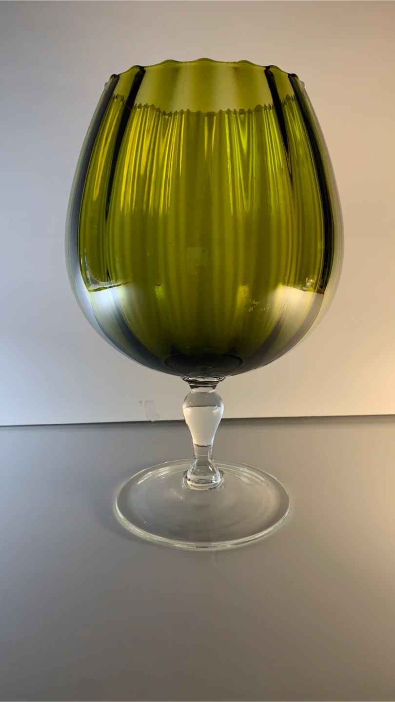 Vintage Italian Empoli Moss Green Optical Illusion Footed Bowl