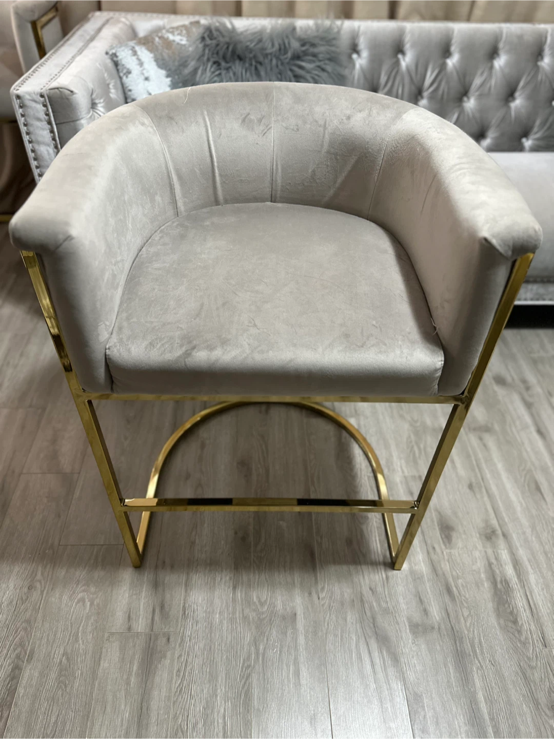 Set of 4 Gold & Grey Velvet Bar Stools - photo 4