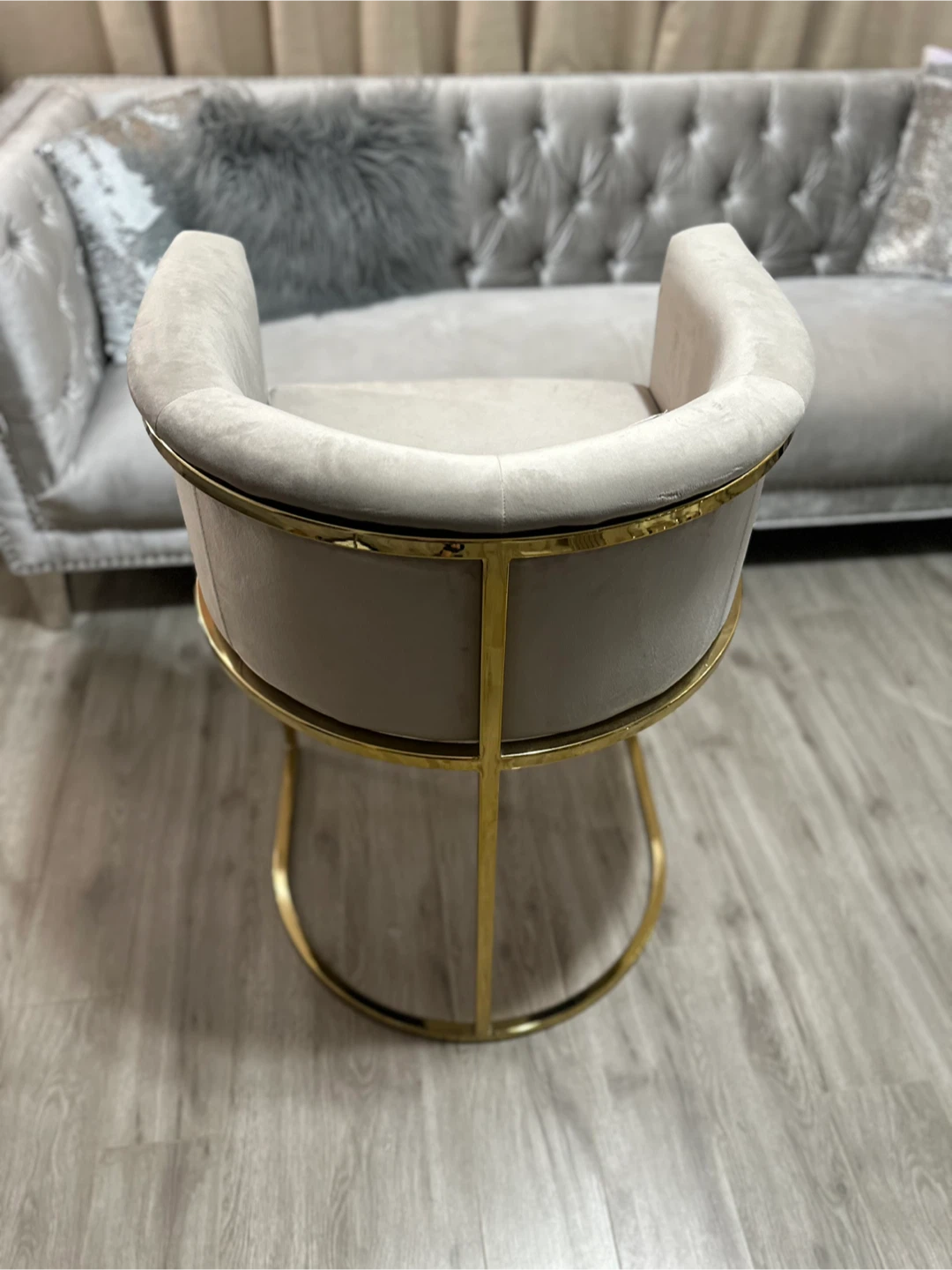 Set of 4 Gold & Grey Velvet Bar Stools - photo 3