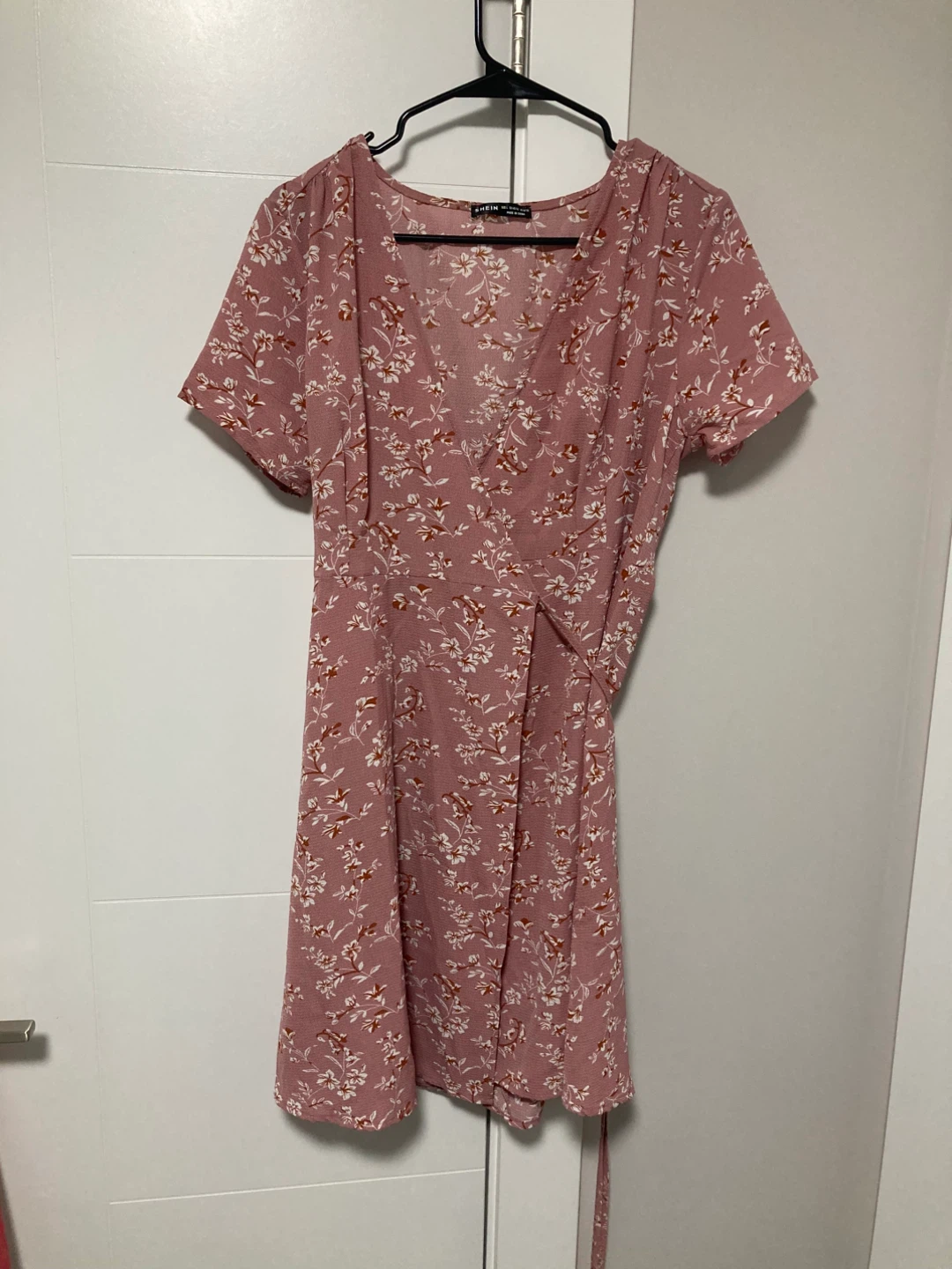 Pink floral wrap dress