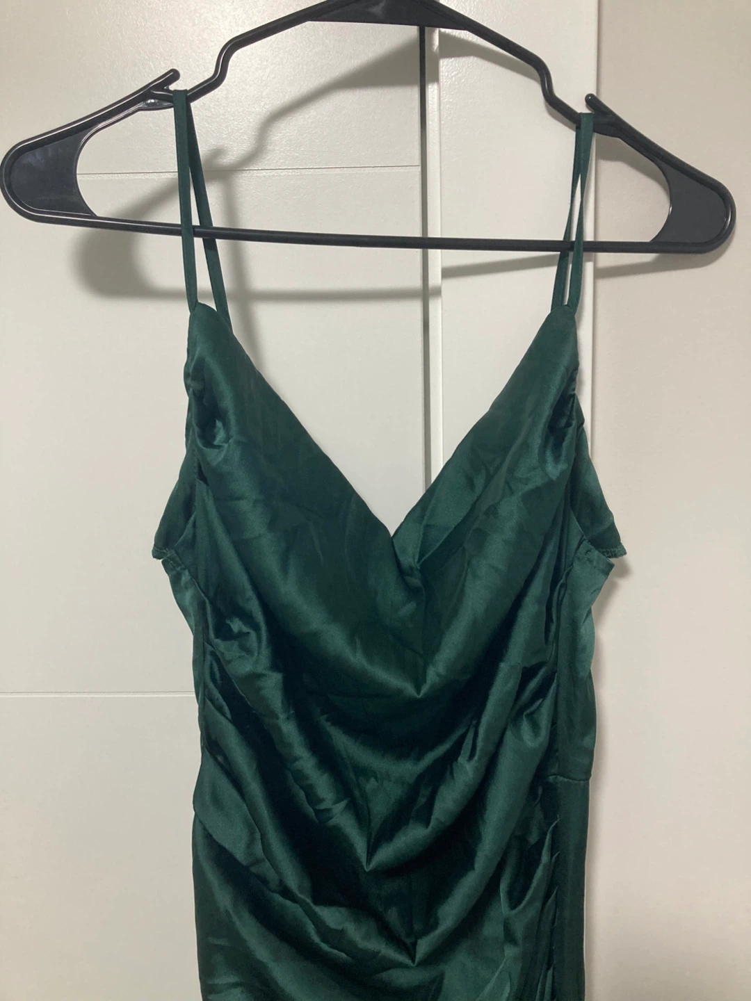Green satin sleeveless maxi dress