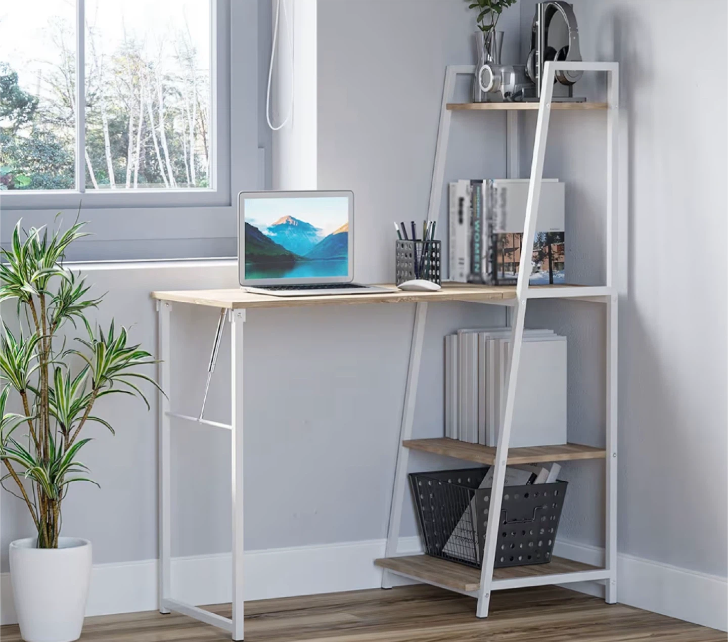 Ladder Desk with Shelves