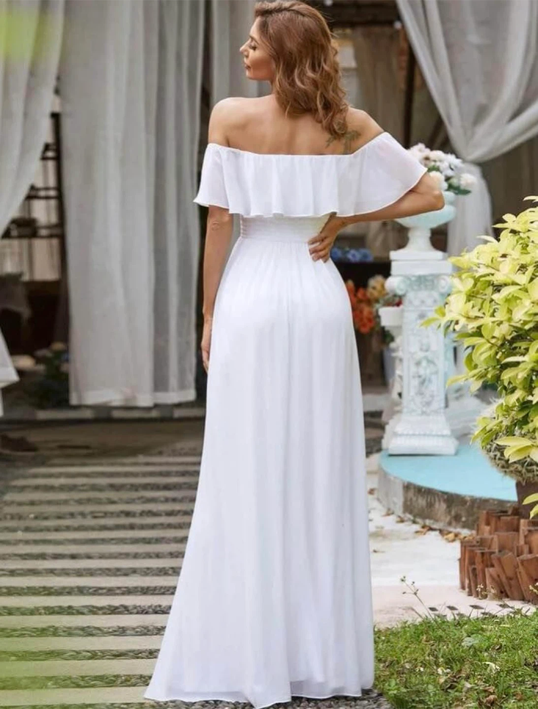 White off shoulder chiffon dress - photo 2
