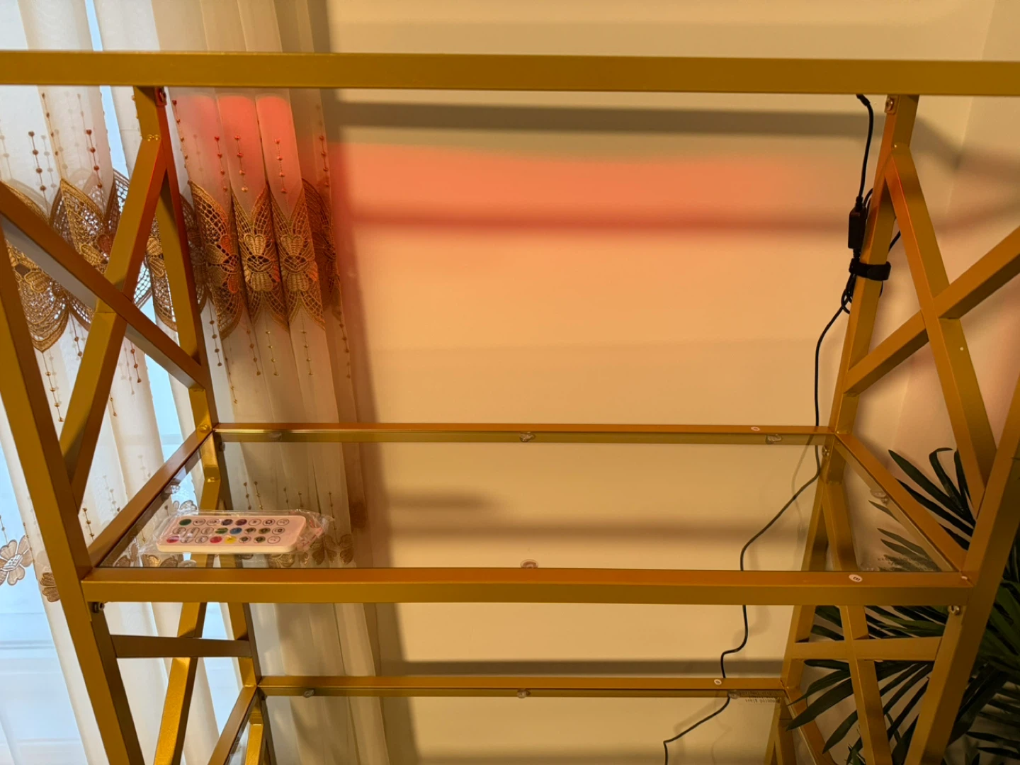 Gold Metal & Glass Shelf Unit with LED Light - photo 5