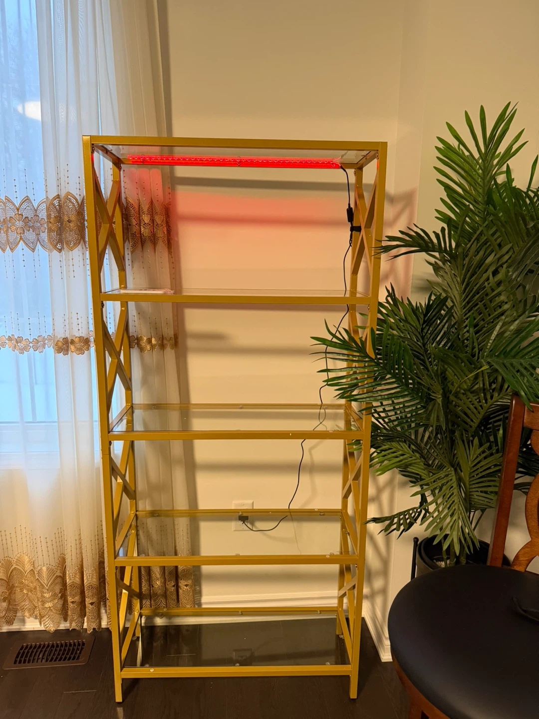 Gold Metal & Glass Shelf Unit with LED Light - photo 4
