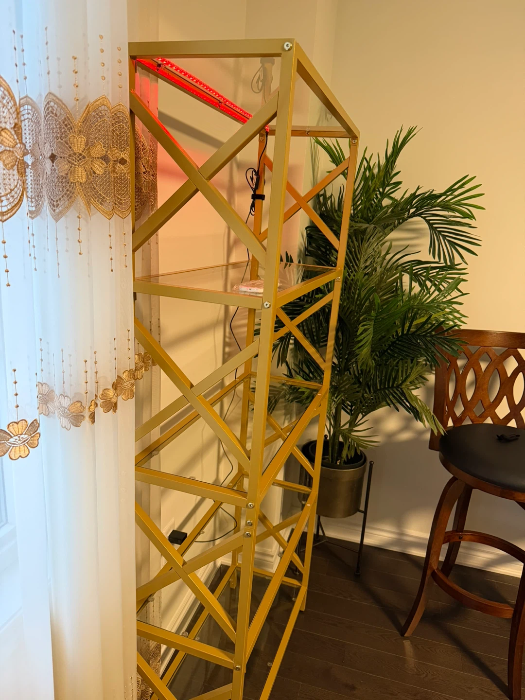 Gold Metal & Glass Shelf Unit with LED Light - photo 3