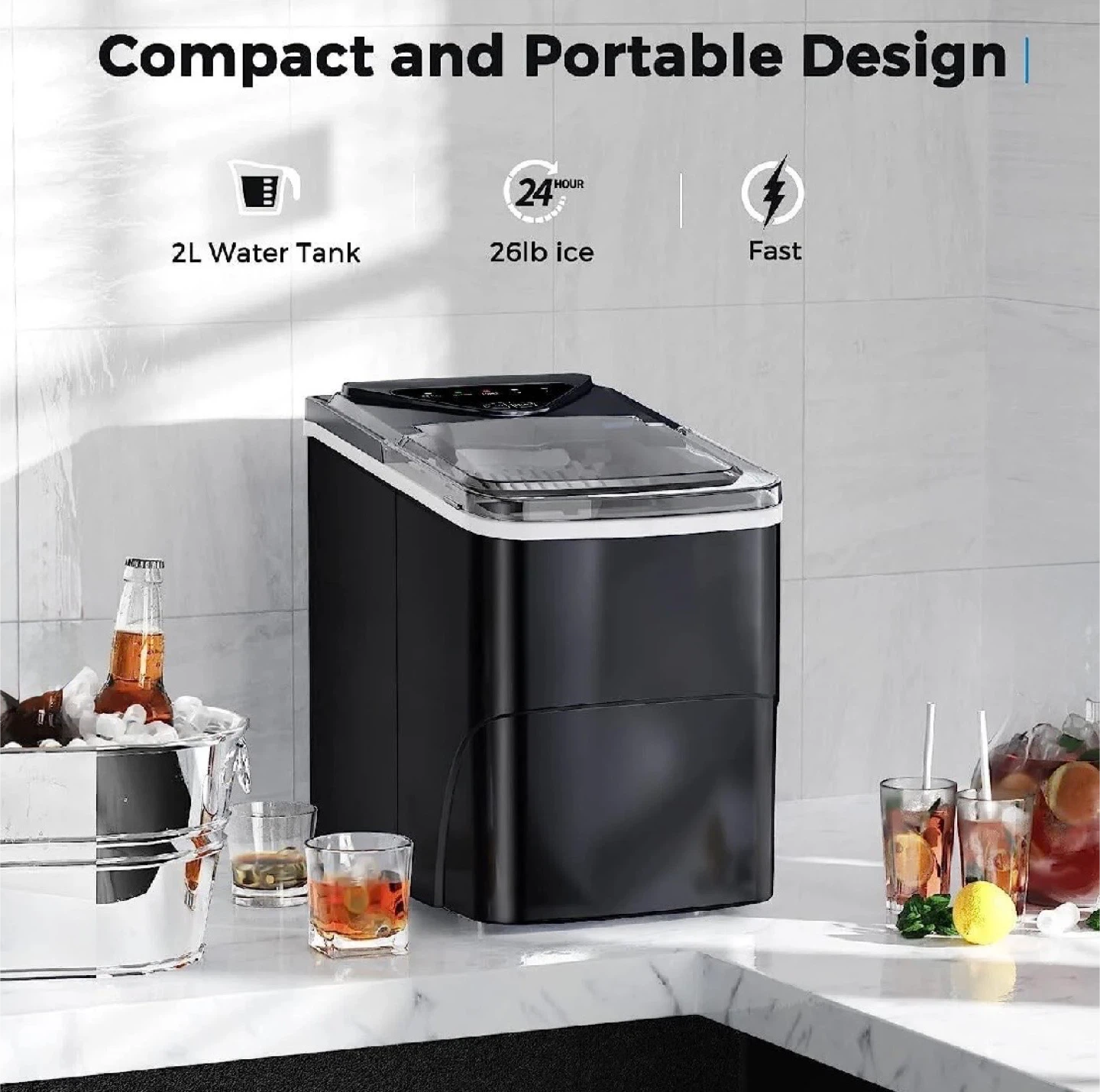 Black Ice Maker - Compact & Portable