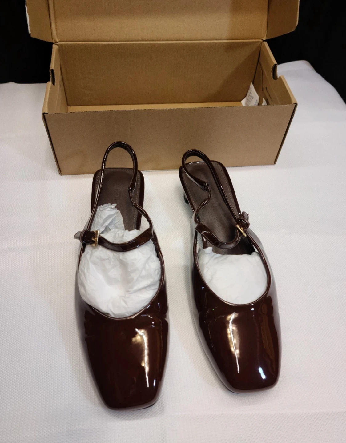 COUTGO Brown Patent Slingback Heels - Size 8