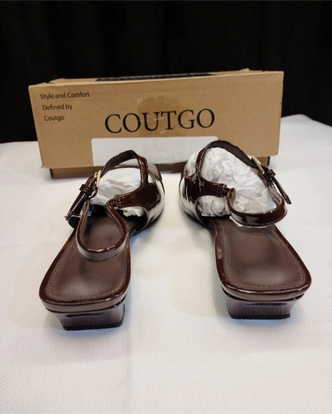 COUTGO Brown Patent Slingback Heels - Size 8 - photo 3