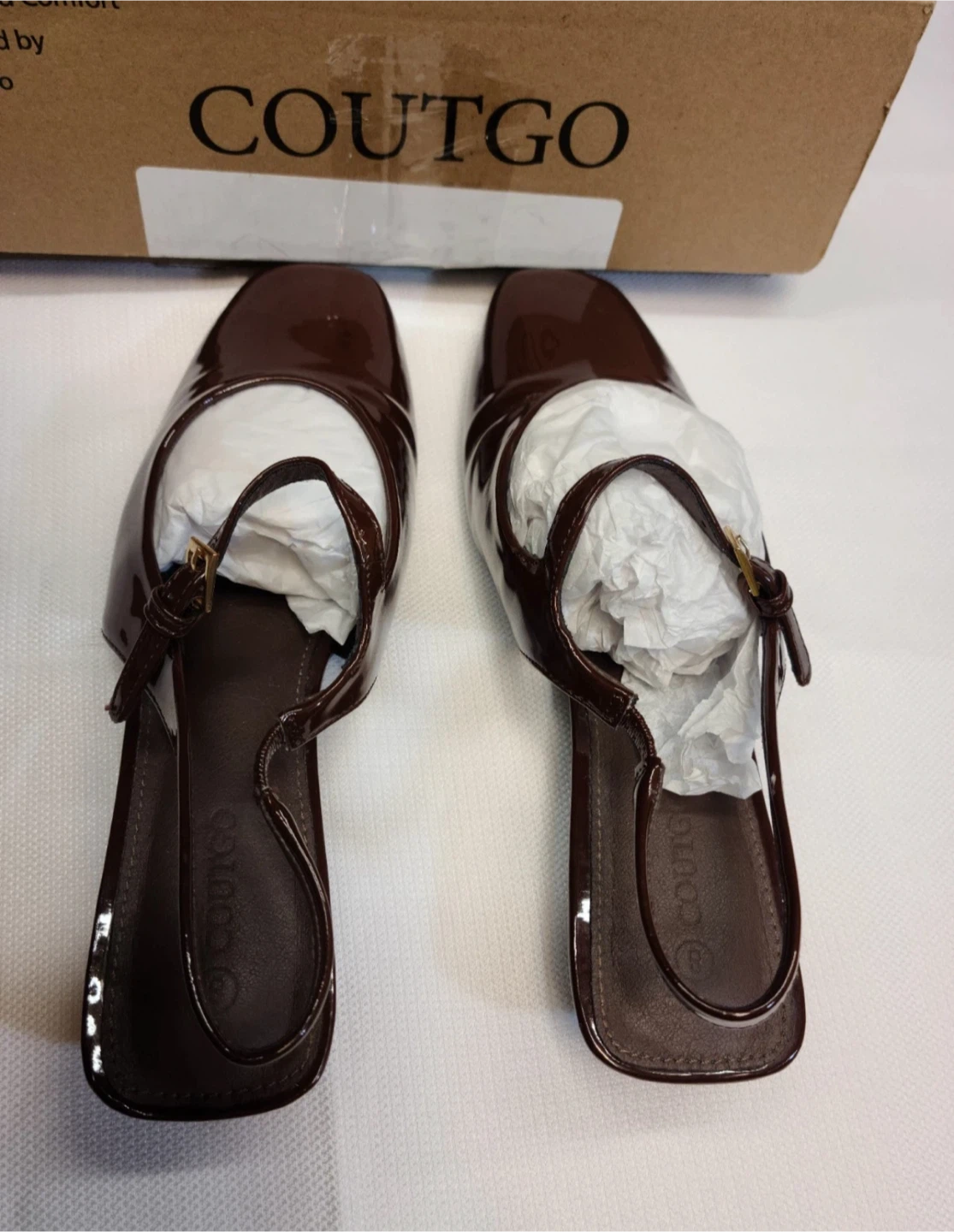 COUTGO Brown Patent Slingback Heels - Size 8 - photo 4