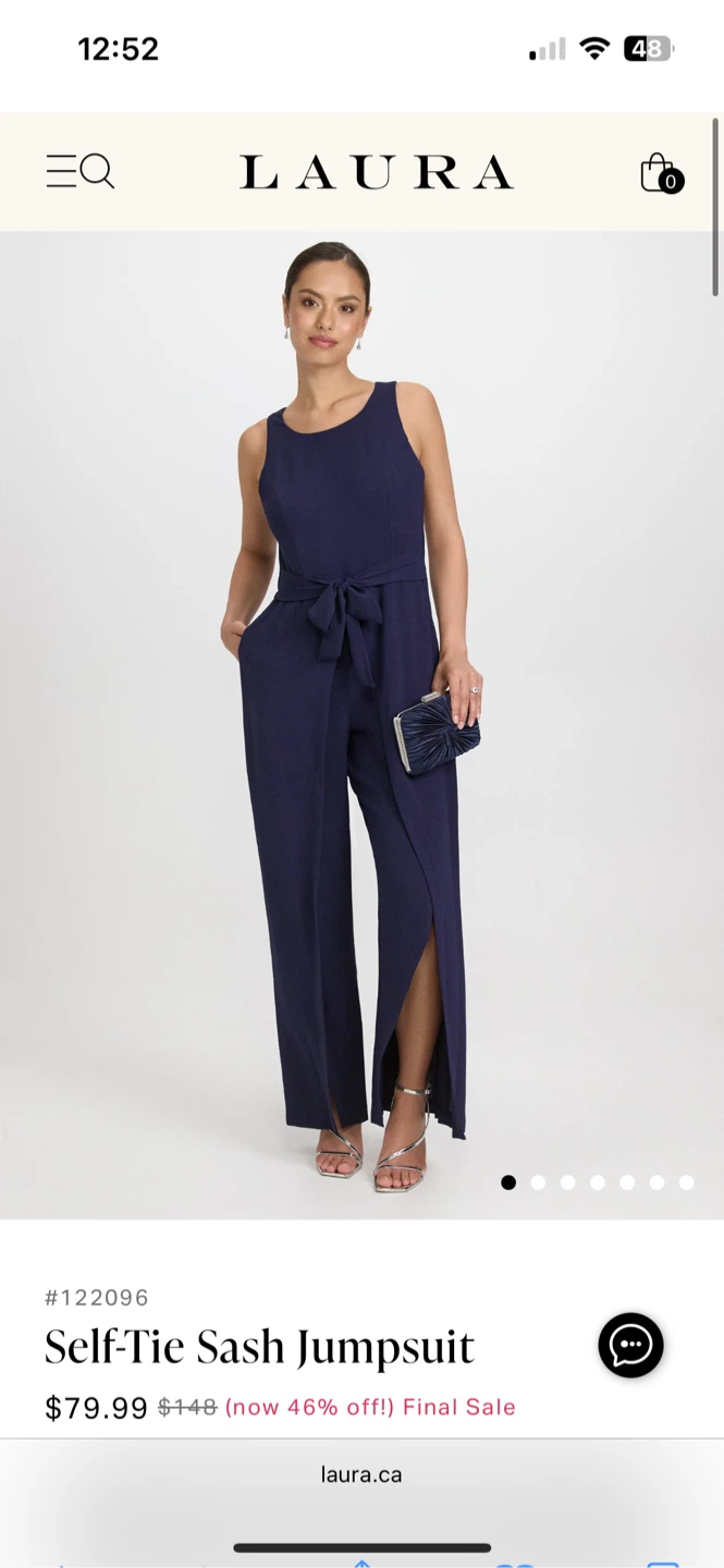 Laura Self-Tie Sash Jumpsuit - Size 14 (navy blue)