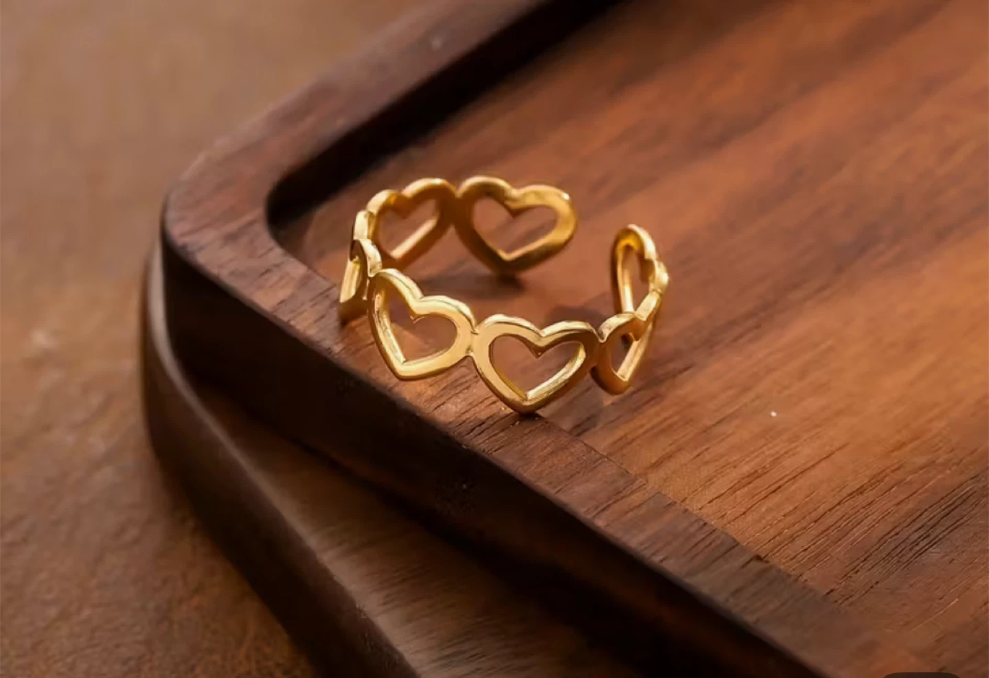 Water proof Gold Heart Ring - Adjustable