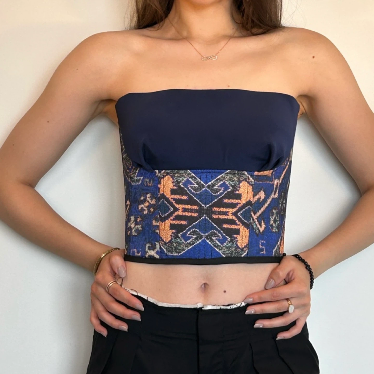 Sapphire Radiance Crop - Corset Vintage Tapestry Handmade - photo 3