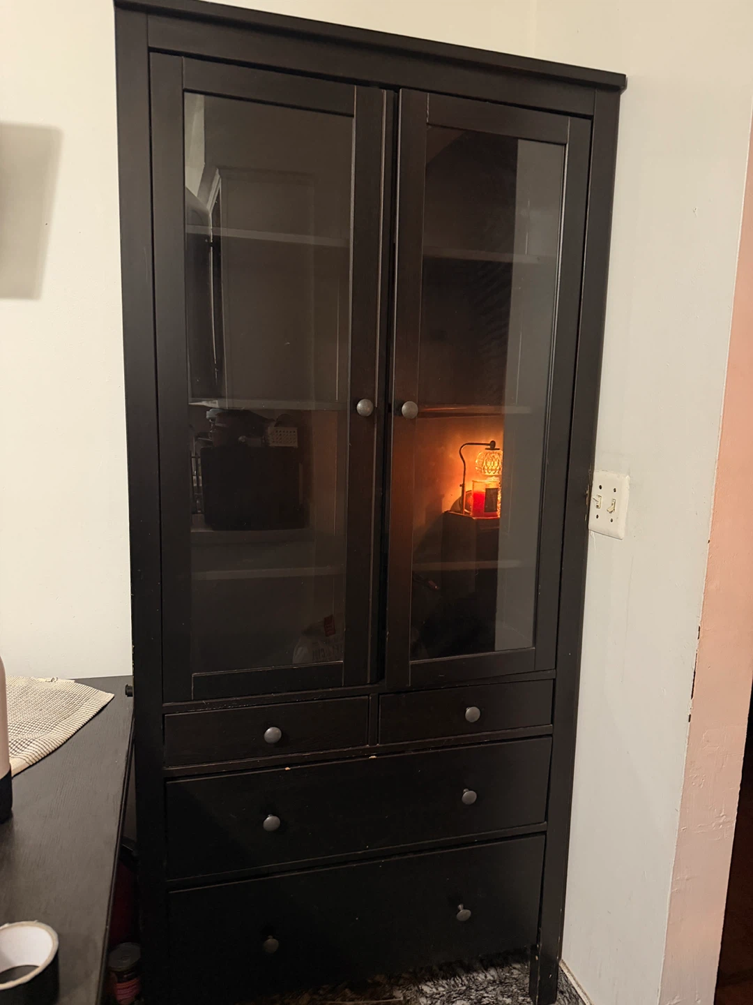 IKEA Black Hemnes Glass-Door Cabinet
