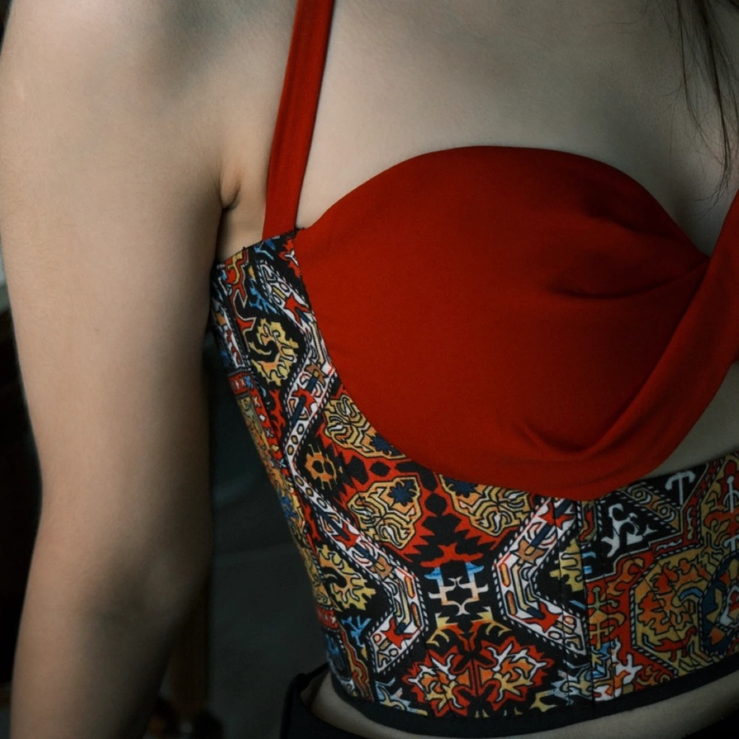 Red Elegance Crop Top - Corset Vintage Tapestry Handmade - photo 2
