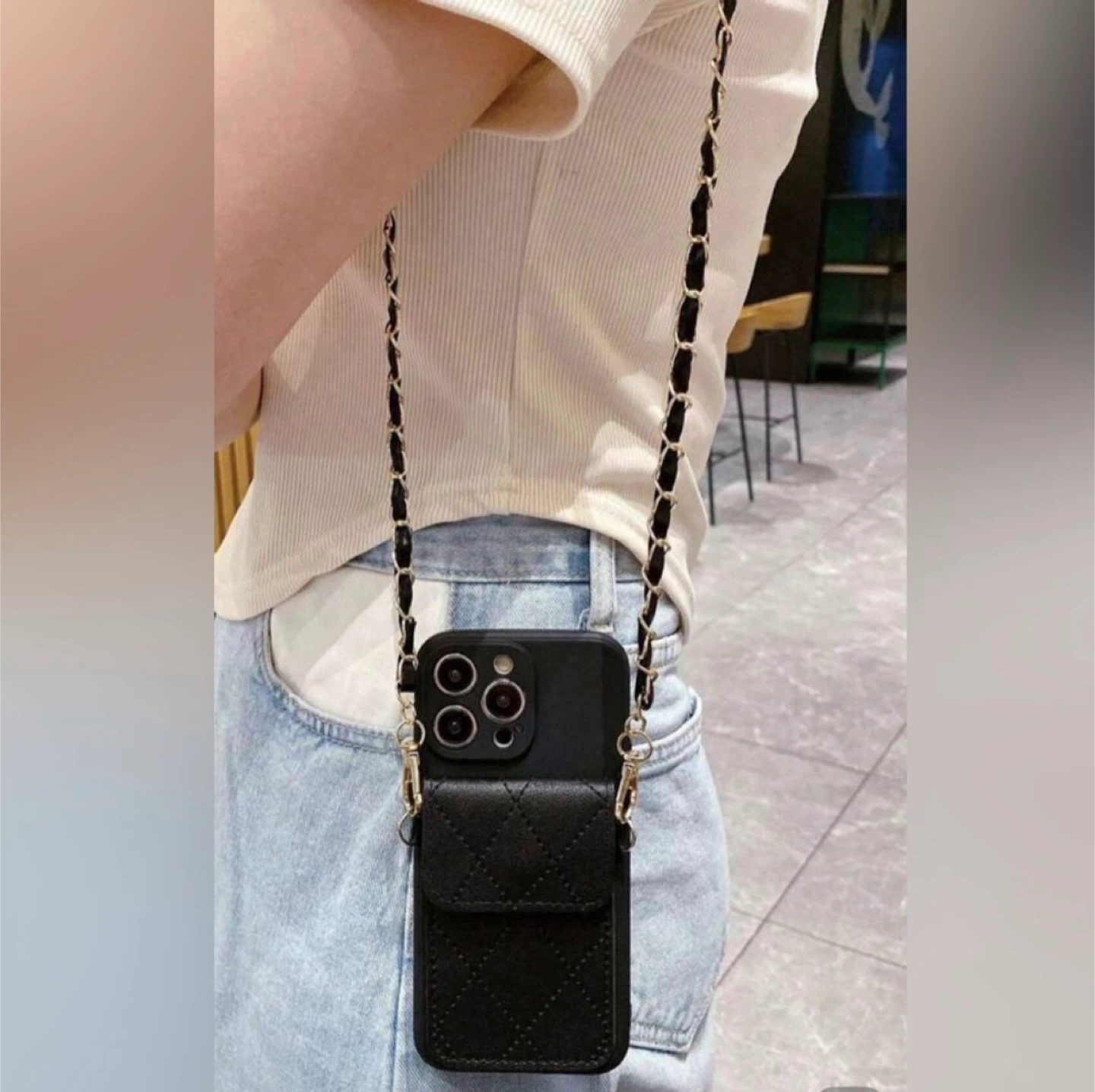 NEW! Black Quilted Chain iPhone Case