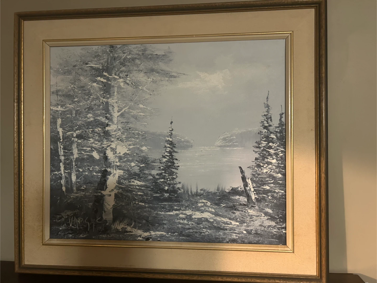 Framed Winter Landscape Painting