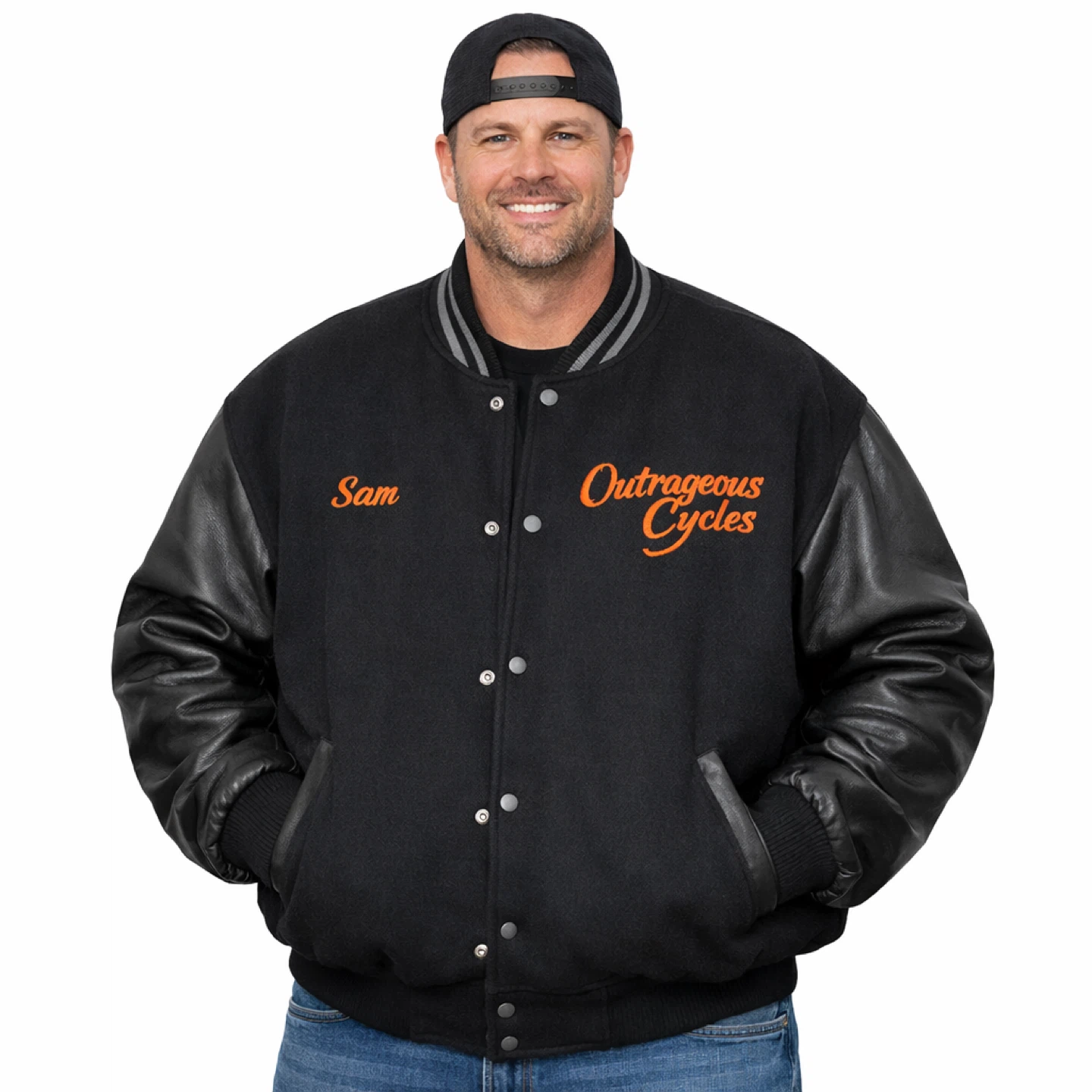 Vintage Outrageous Cycles  Jacket 4XL Black Leather Sleeves