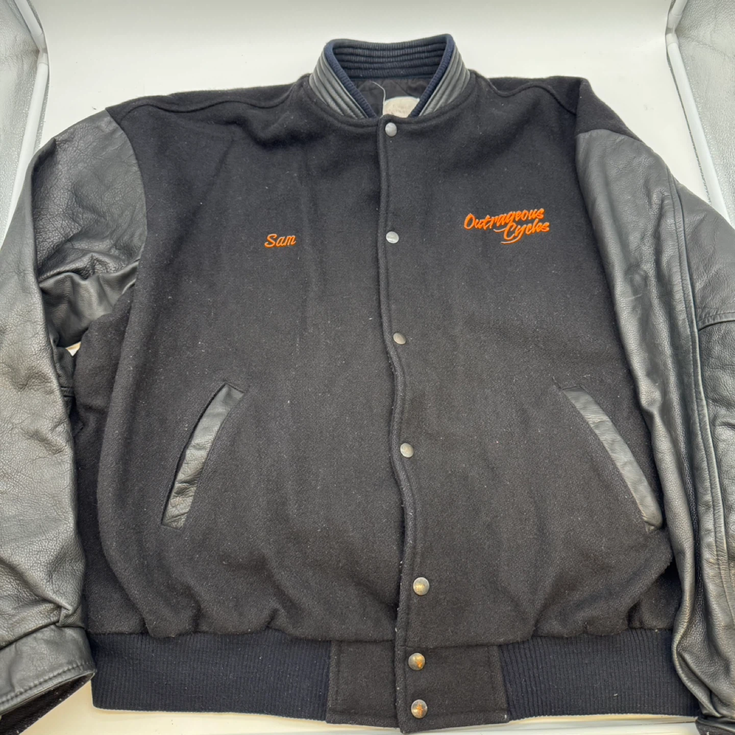 Vintage Outrageous Cycles  Jacket 4XL Black Leather Sleeves - photo 4