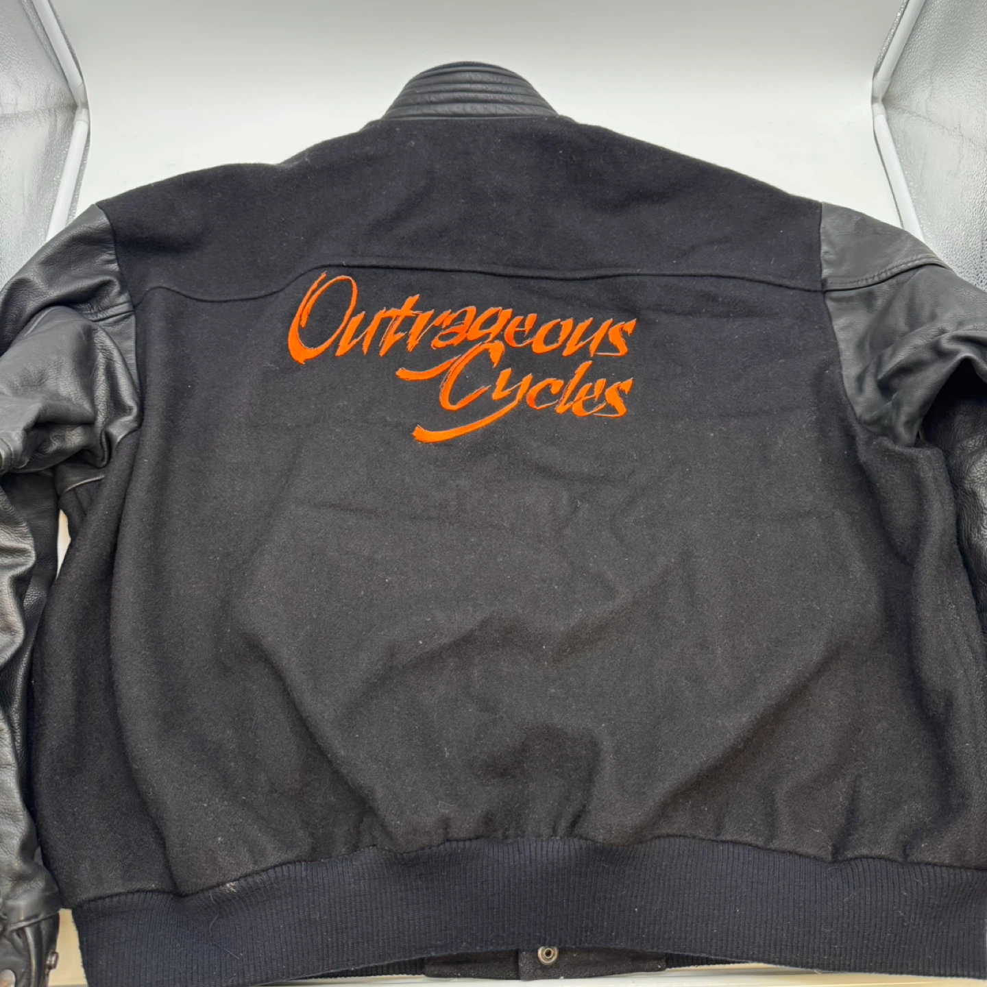 Vintage Outrageous Cycles  Jacket 4XL Black Leather Sleeves - photo 3