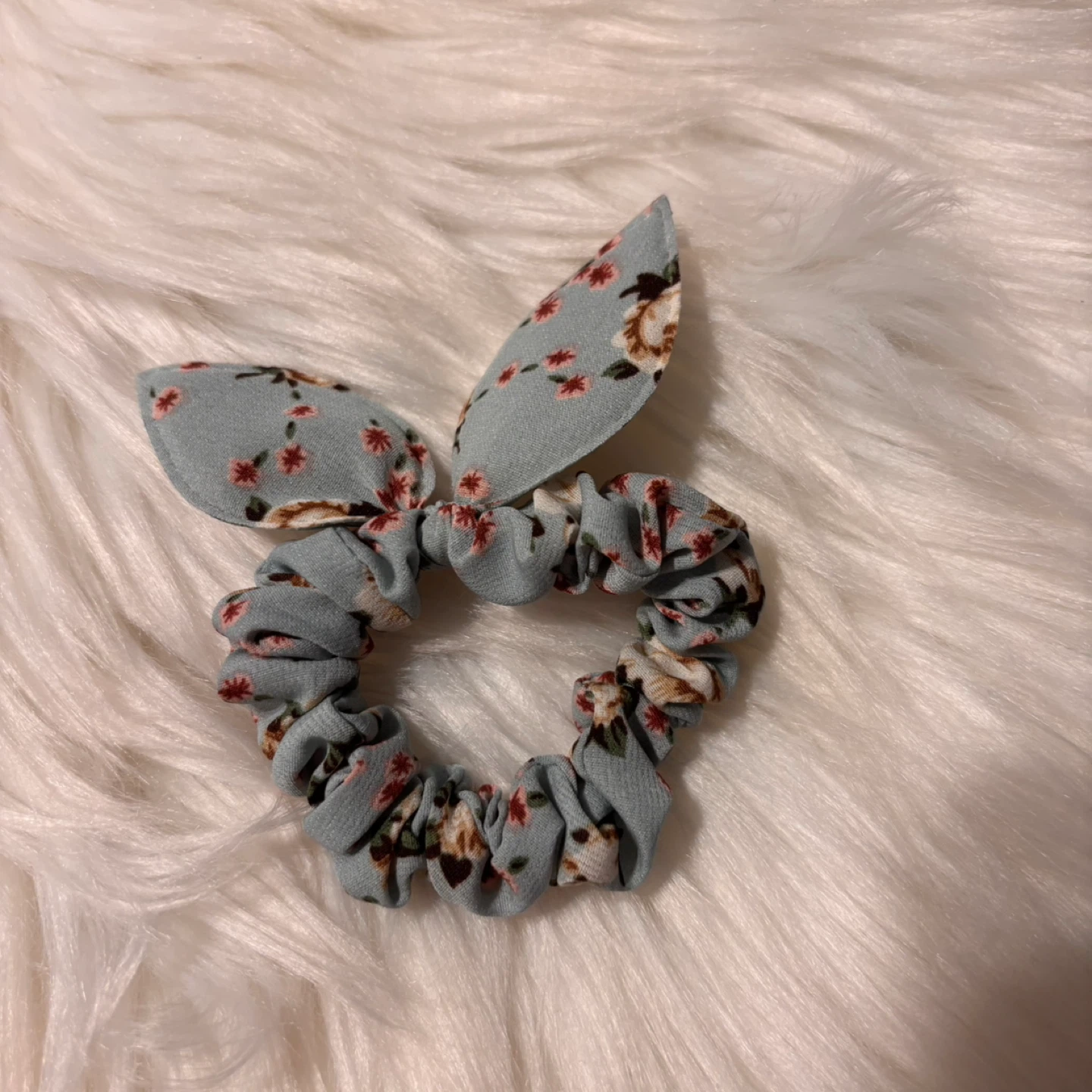 Floral Bunny Ear Scrunchie - Blue