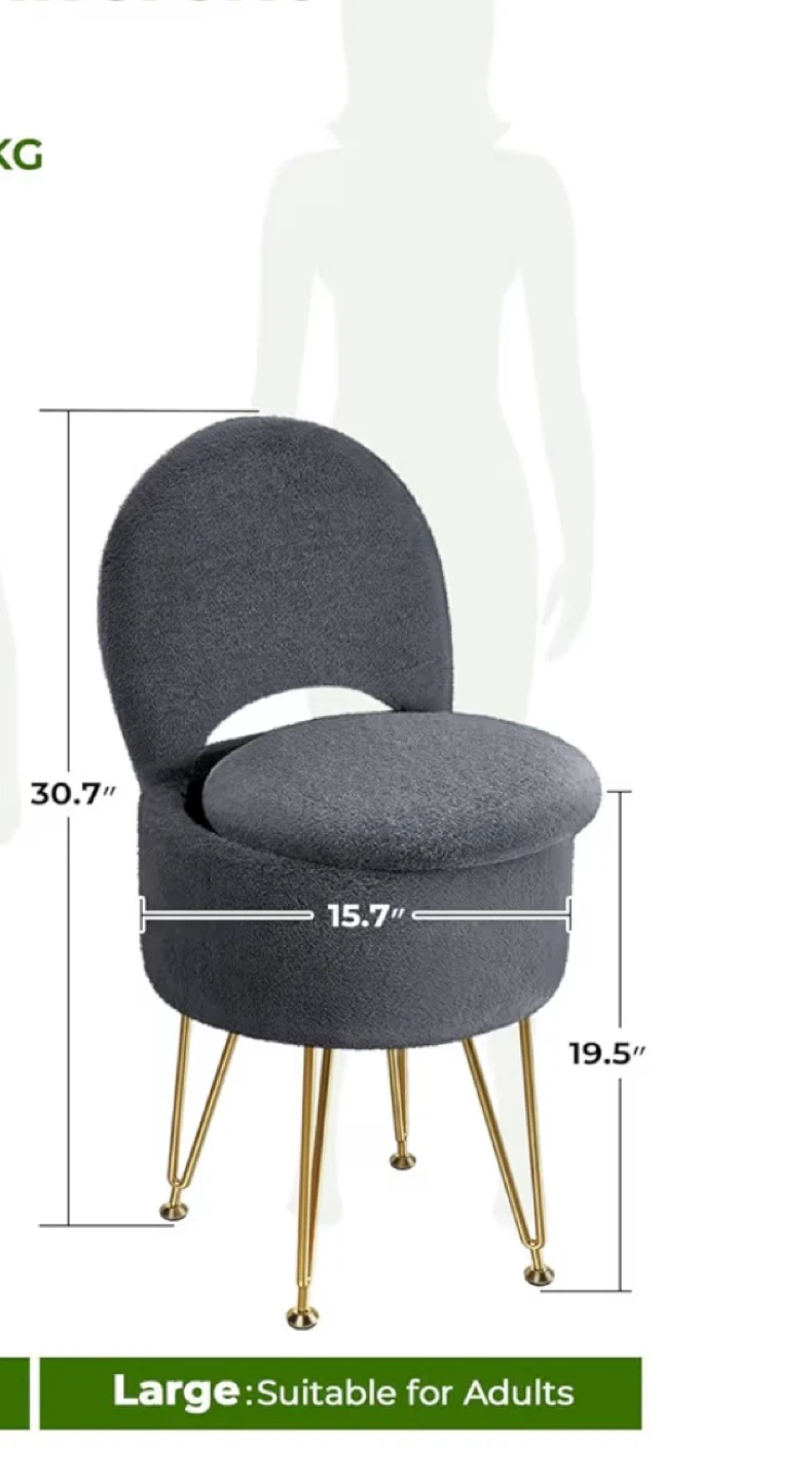 Storage Vanity Chair - Grey - photo 5