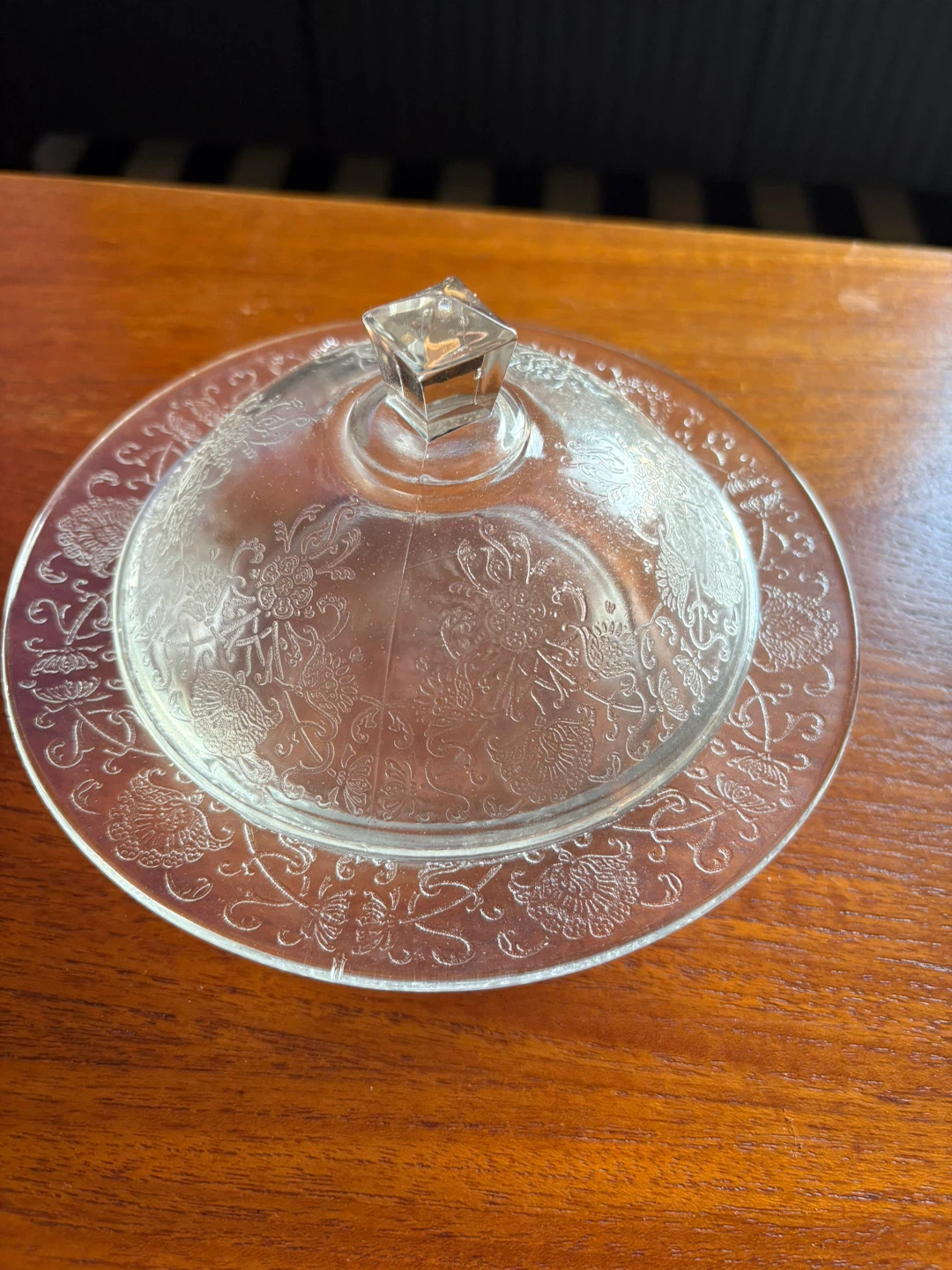 Vintage Depression Clear Glass Covered Butter Dish