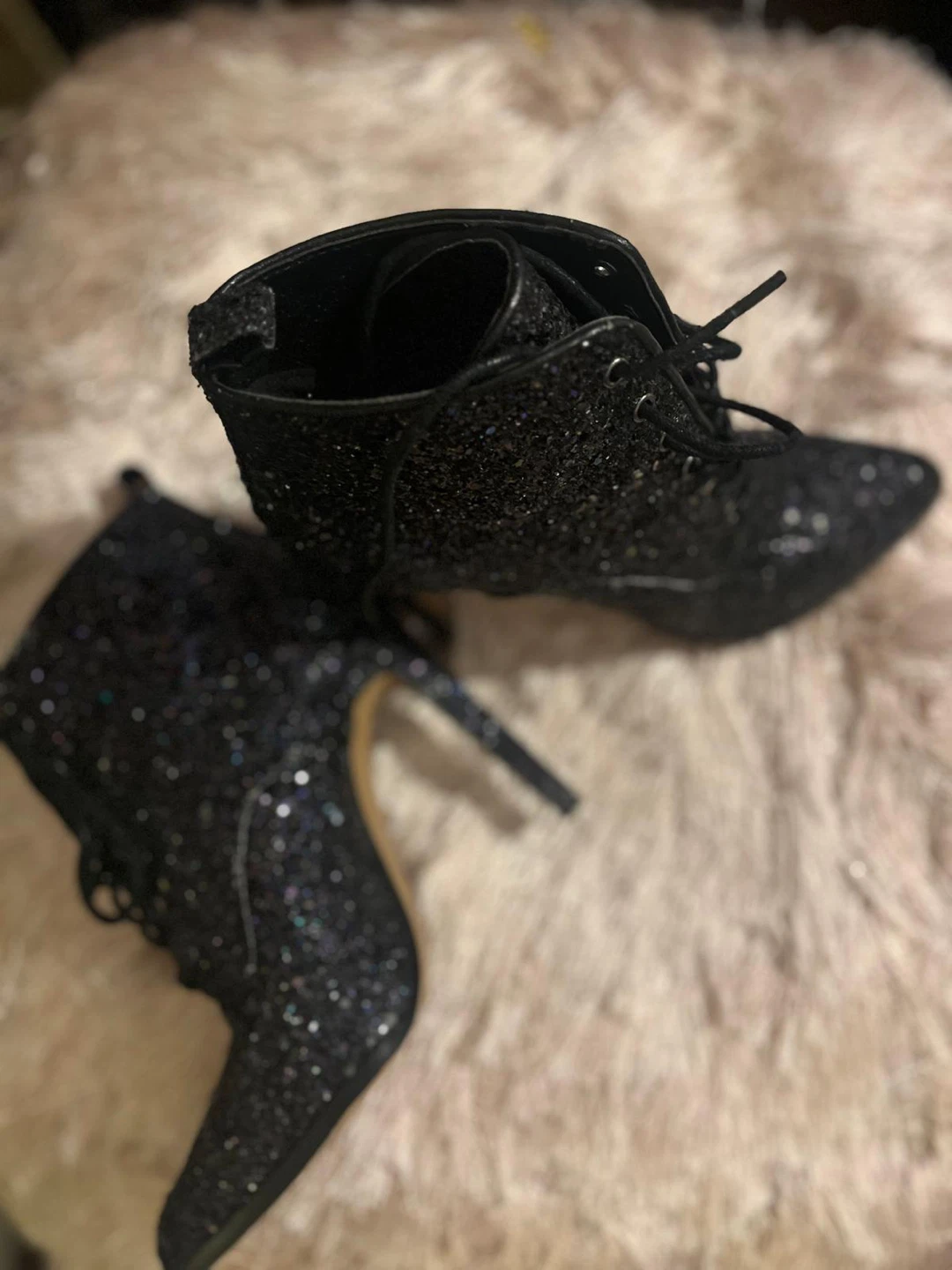Black Glitter Lace-Up Heels - photo 4