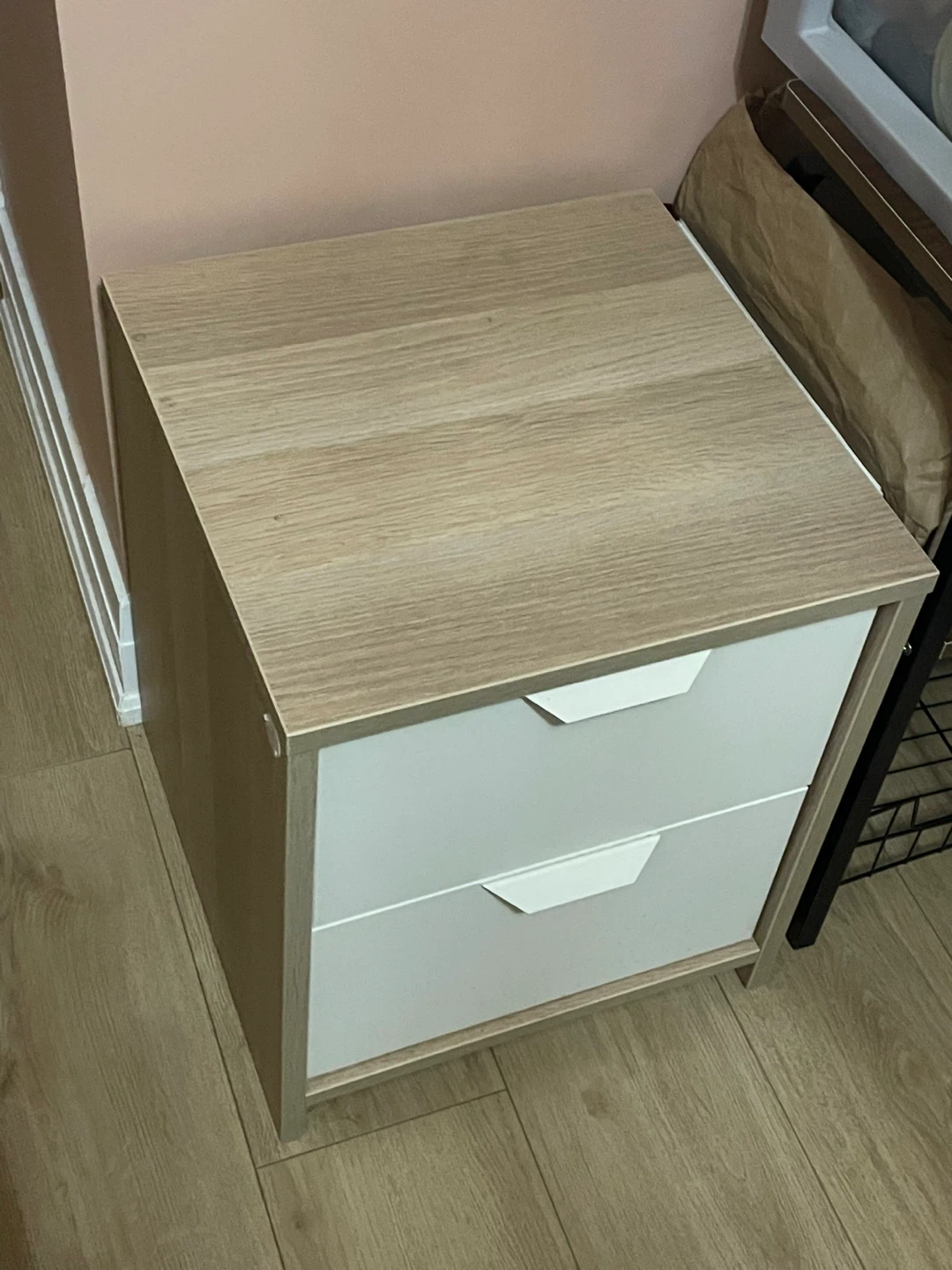 Wood & White 2-Drawer Nightstand