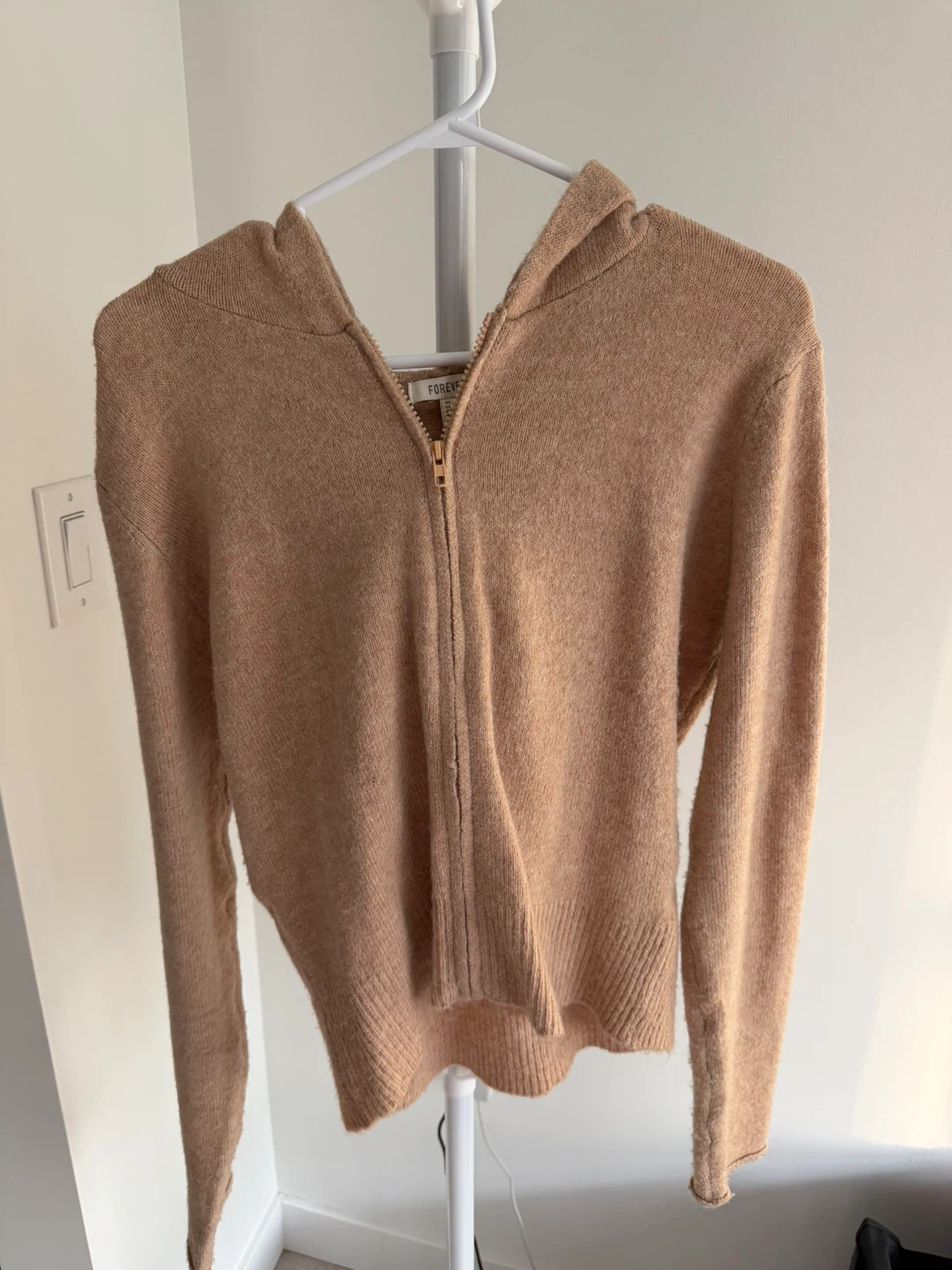Forever 21 Knit Zip-Up Hoodie - Beige