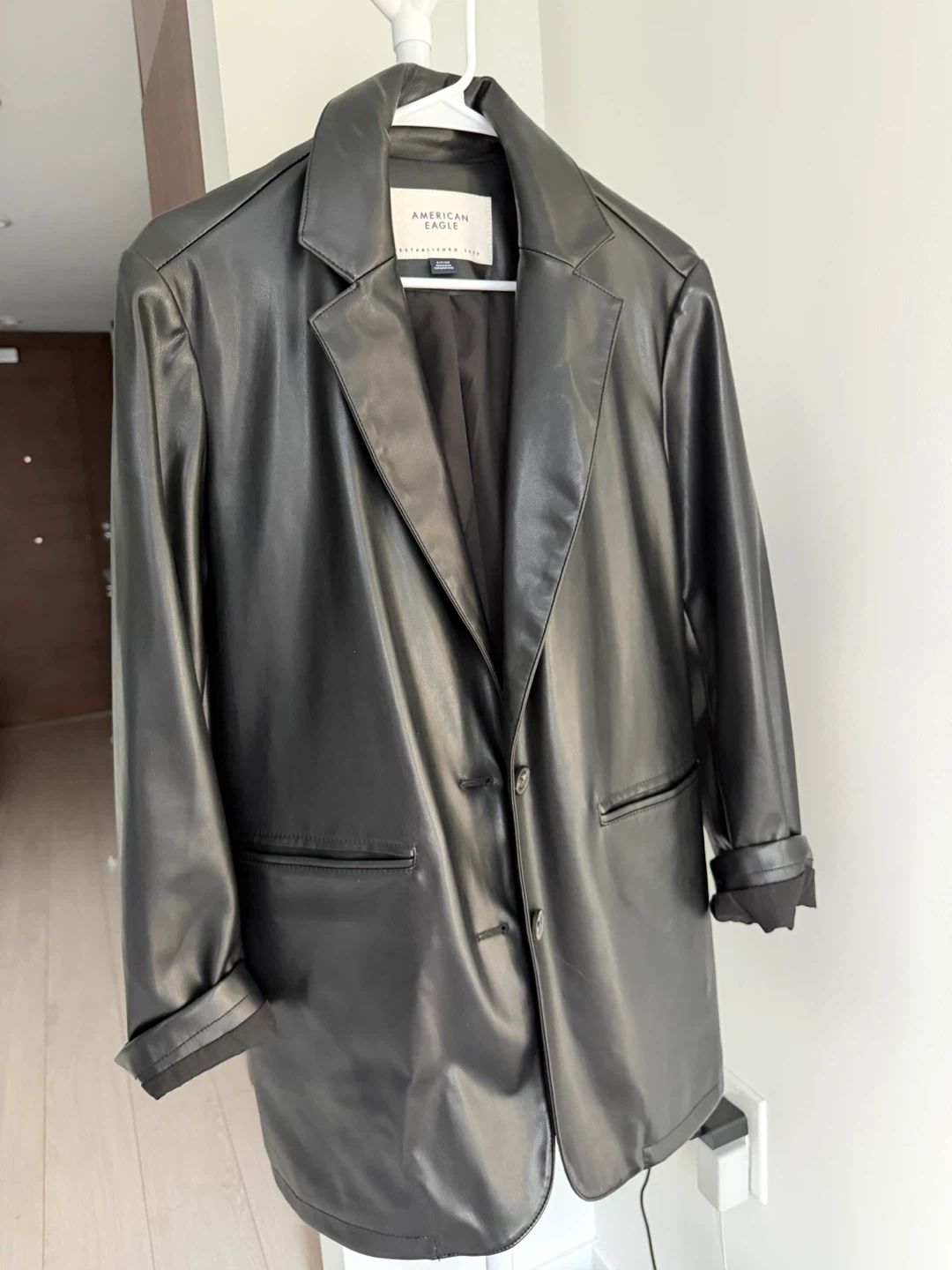 American Eagle Black Faux Leather Blazer