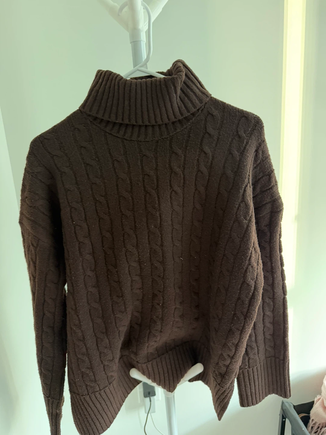 Brown Cable Knit Turtleneck Sweater